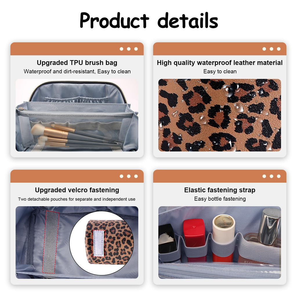 BOYATU Travel Makeup Bag Organizer: 3 Pcs Set Leopard Make up Bag for Women