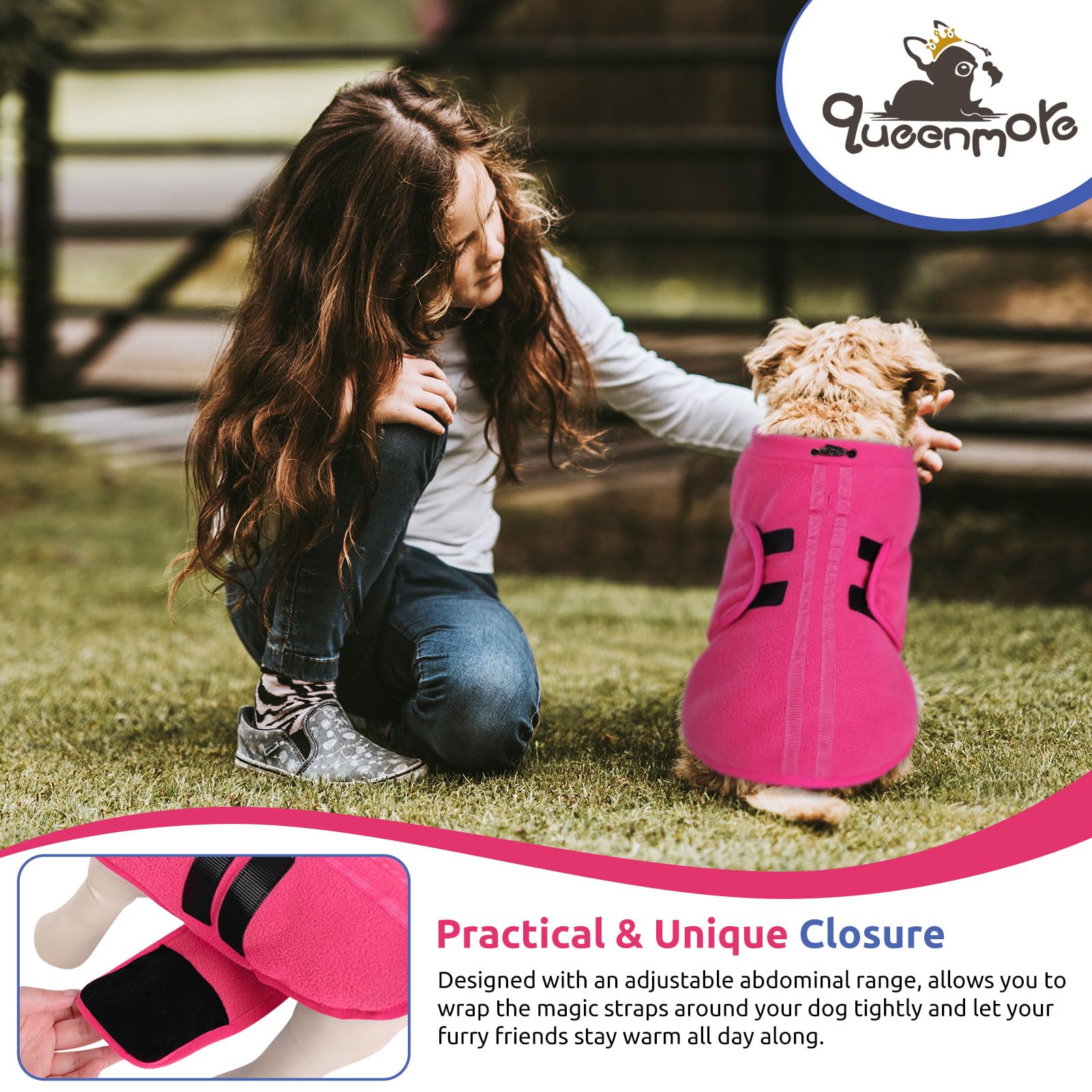 Queenmore Medium Dog Sweater, Soft Fleece Vest Pullover Dog Jacket with Leash Hole, Warm Winter Dog Clothes Cold Weather Doggy Dachshund Sweaters for Medium Dogs Cats Boy or Girl (Pink,M)