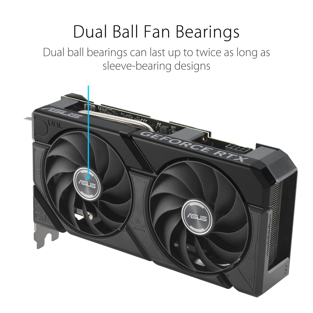 ASUS Dual GeForce RTX™ 4070 EVO OC Edition 12GB GDDR6X is Designed for Broad Compatibility, with a 2.5-Slot Design, Axial-tech Fan Design, 0dB Technology, Auto-Extreme Technology, and More
