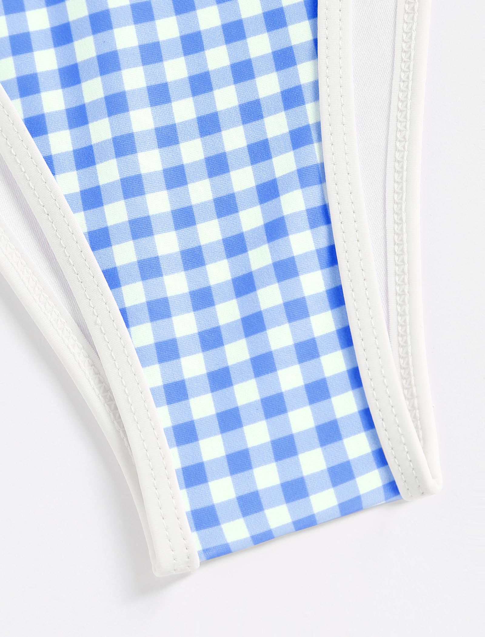 ZAFUL Bikini Sets for Women Halter Bow Decor Tiny Floral Gingham Print Swimsuit Tie Side 2 Pieces Bathing Suit (2-a-Sky Blue, M)