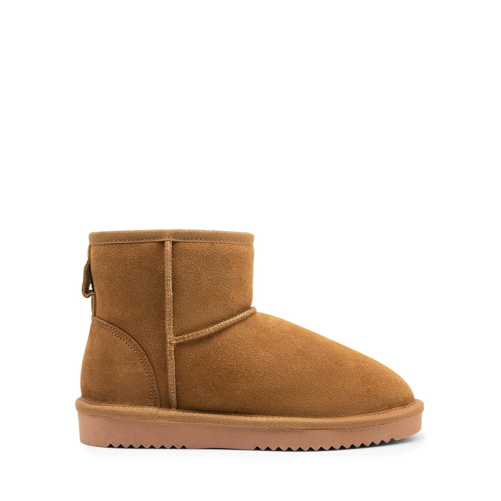 DREAM PAIRS Snow Boots for Women Genuine Suede Faux Fur Lining Anti-Slip Warm Winter Booties Slip On Memory Foam Ankle Boots FuzzyClassicⅡ Low Boots,Size 9,Chestnut,SDSB2432W