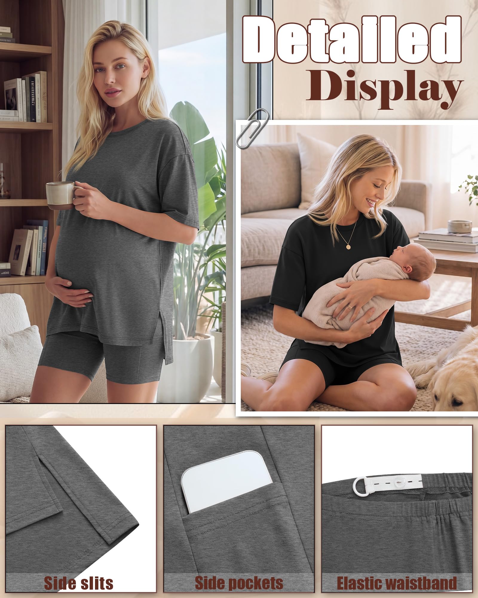 Huukeay 2 Pack Women Maternity Set Pregnancy Outfits, 2-Color, Small