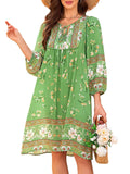 Qearal Summer Dresses for Women 2026 Vacation, 3/4 Sleeve Loose Tunic Dress Boho Beach Sun Dress Knee Length Light Green XL