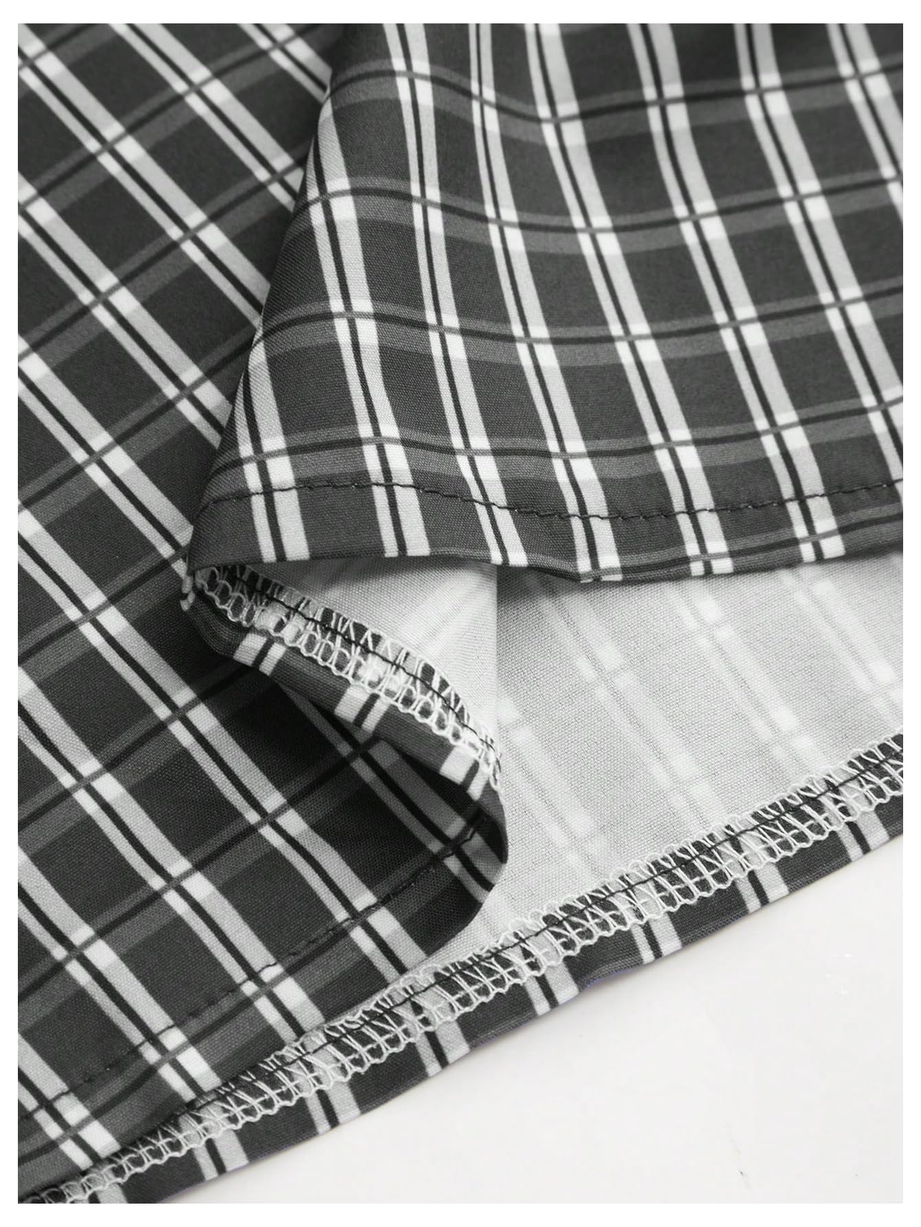 GORGLITTER Men's Gingham Cropped Shirt Short Sleeve Button Down Shirts Black Medium