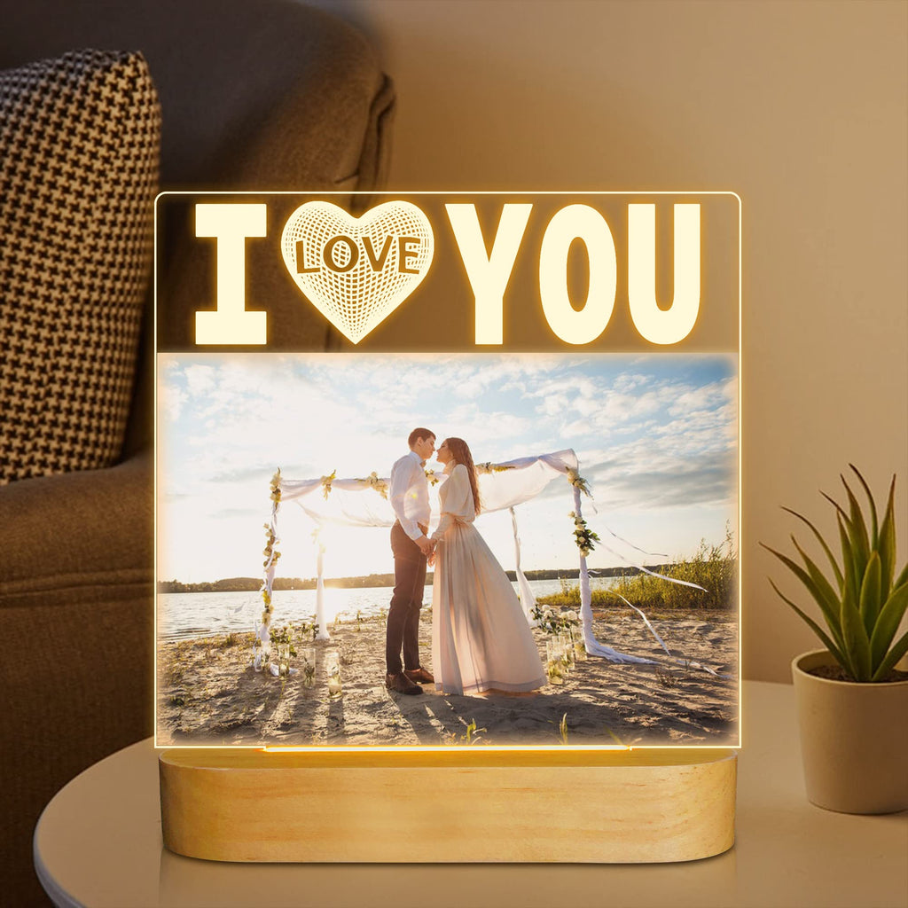 Attivolife I Love You Picture Frame for Women, Light up Photo Frame with LED Night Light, Gifts for Couple Husband Wife Men Wedding Anniversary Present