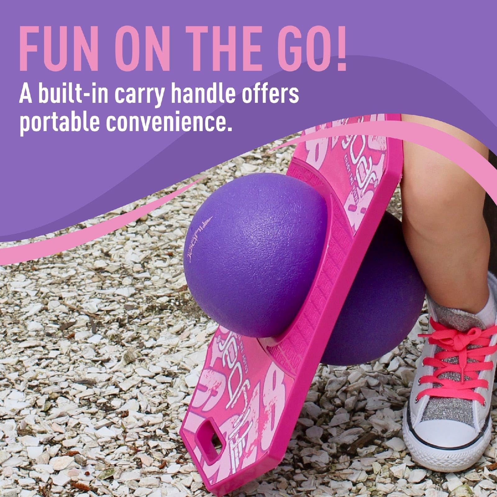 Flybar Pogo Trick Ball for Kids, Trick Bounce Board for Boys and Girls Ages 6+, Up to 160 lbs, Includes Pump, Easy to Carry Handle, Durable Plastic Deck Indoor, Outdoor Toy Pogo Jumper (Pink Berry 2)