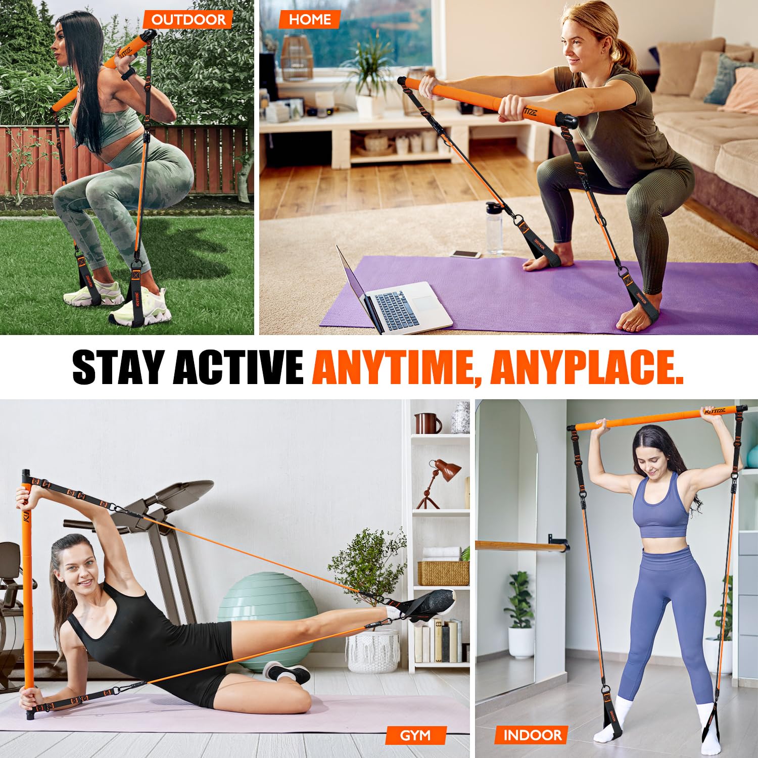 KUTIZE Pilates Bar Kit with Resistance Bands, Pilates Equipment, Multifunctional Resistance Bands with Bar for Women & Men, Home Gym Strength Training Equipment for Hip, Back, Arm, Full-Body Workouts