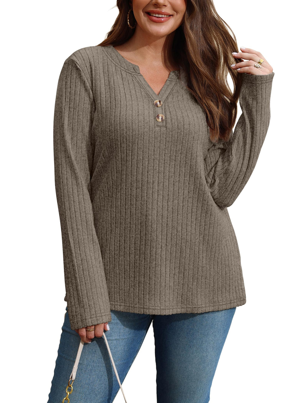 Sampeel Sweaters for Women Fall Clothes Fashion 2025 Business Casual Outfits Long Sleeve Tops Dressy Casual Blouses Brown XL