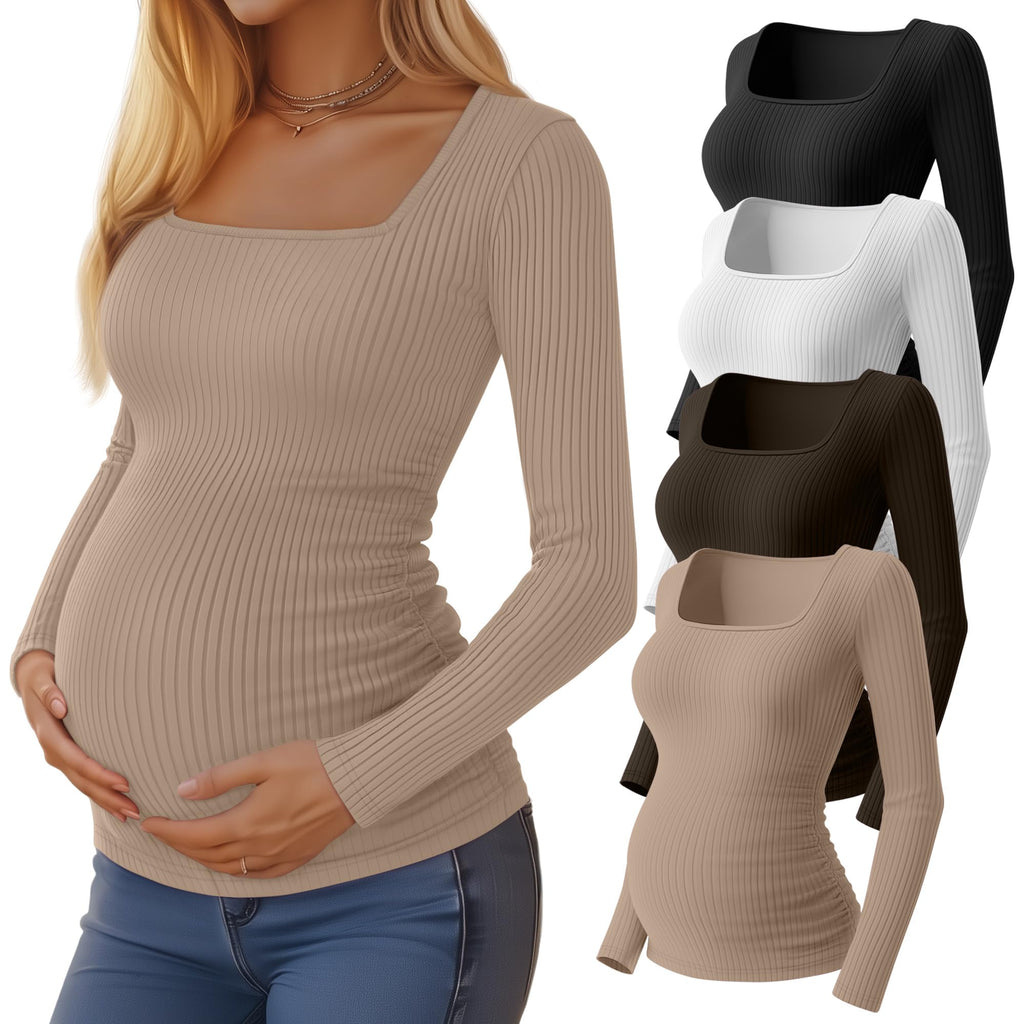 Huukeay 4 Pack Women's Maternity Shirts, X-Large, 4-Color