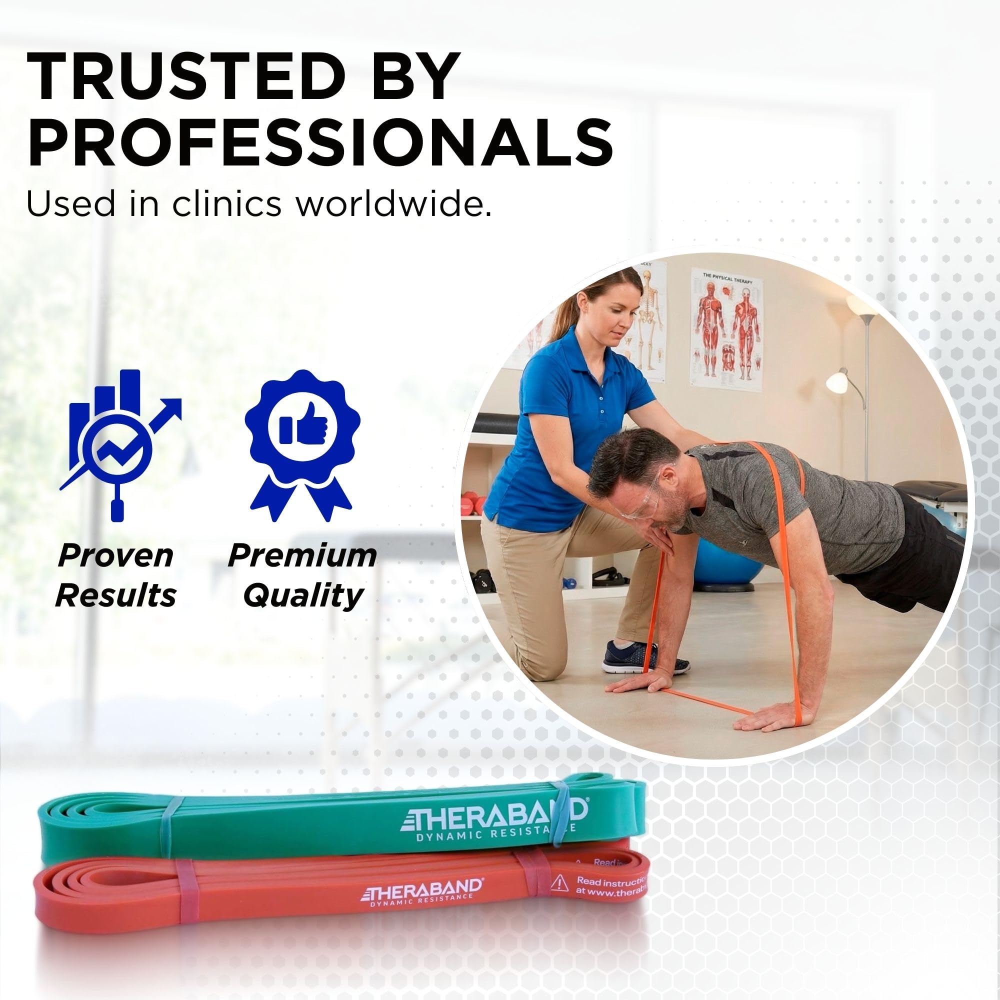 THERABAND High Resistance Bands, Set of 2 Elastic Super Bands for Improving Flexibility, Injury Rehab, & Full Body Workouts, Heavy Duty Stretch Bands for Lifting, 1 Light & 1 Medium Band