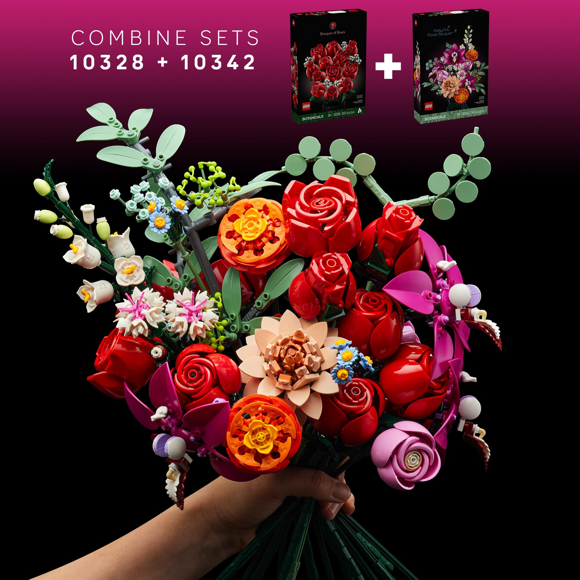 LEGO Botanicals Pretty Pink Flower Bouquet Building Set for Adults - Gifts for Birthdays for Her- Artificial Flowers for Decor or Table Display - 10342