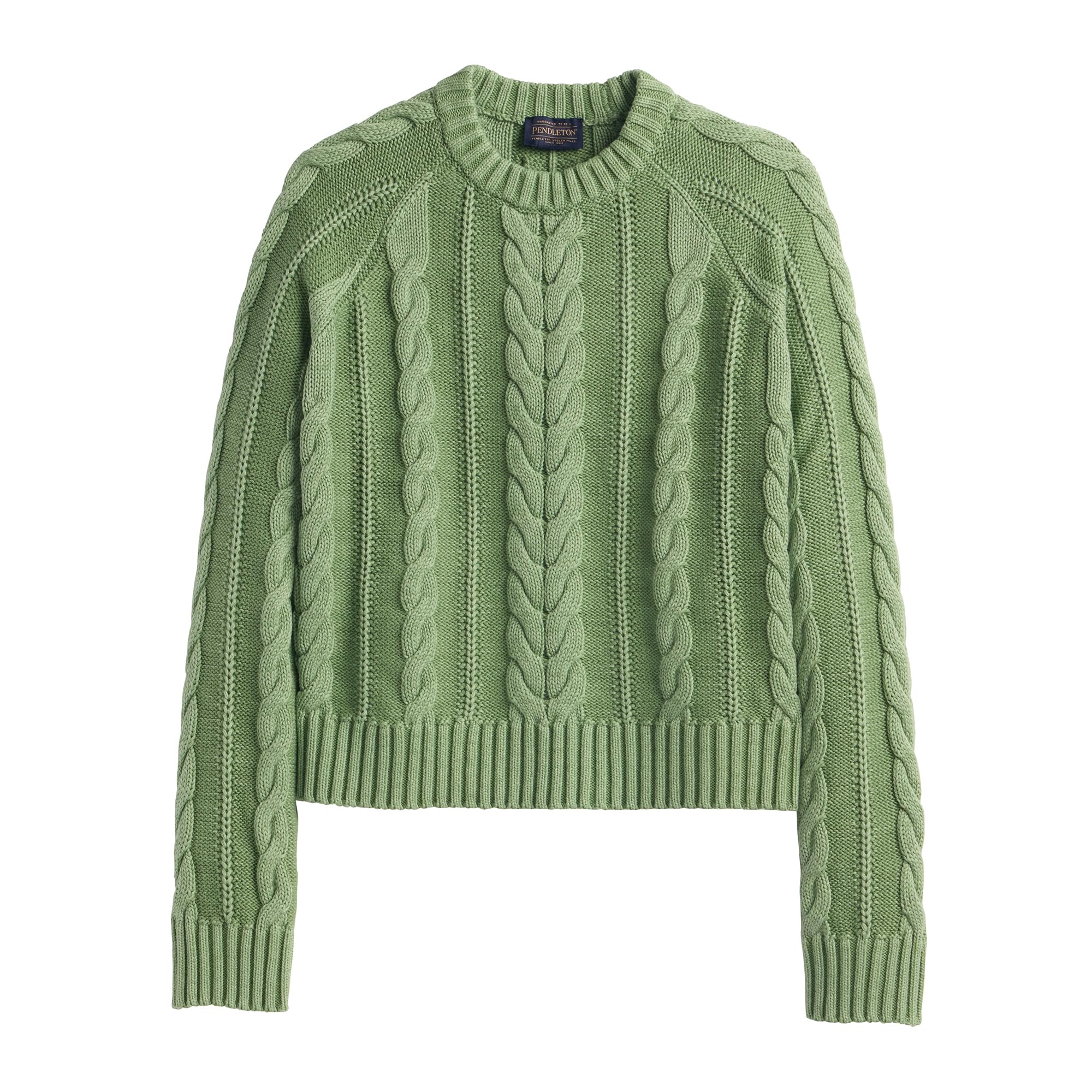Pendleton Women's Cotton Cable Sweater – 100% Cotton, Classic Crewneck Top, Comfortable and Stylish Sweater with Ribbed Cuffs and Hem - Spruce,SM