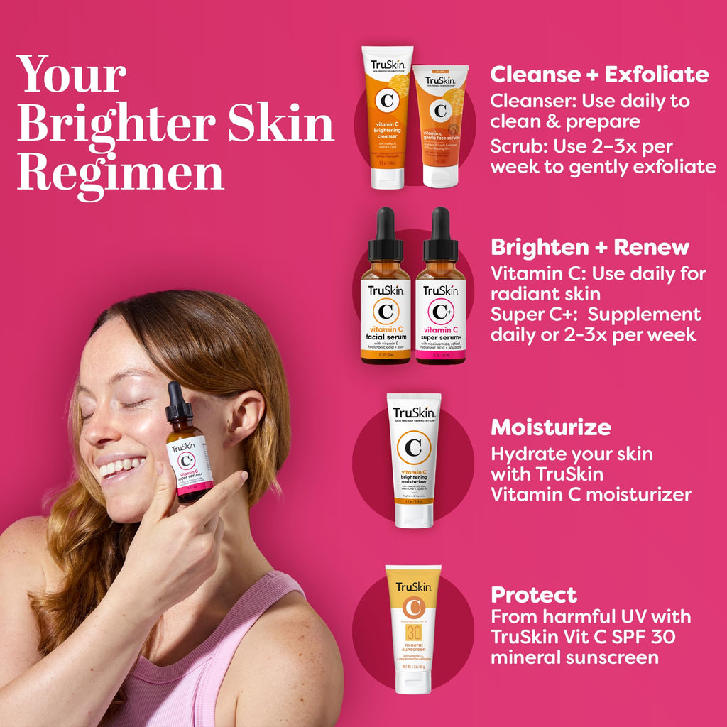 TruSkin Vitamin C Super Serum for Face - Five Skin Benefits in One Serum with Vitamin C, Retinol, Niacinamide, Hyaluronic Acid & Squalane - Brighten, Firm & Smooth the Look of Skin, 1 Fl Oz