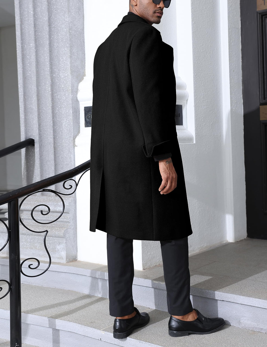 Springrain Men's Pea Coat Double Breasted Overcoat Lapel Coat Classic Long Trench Coat(Black-S)