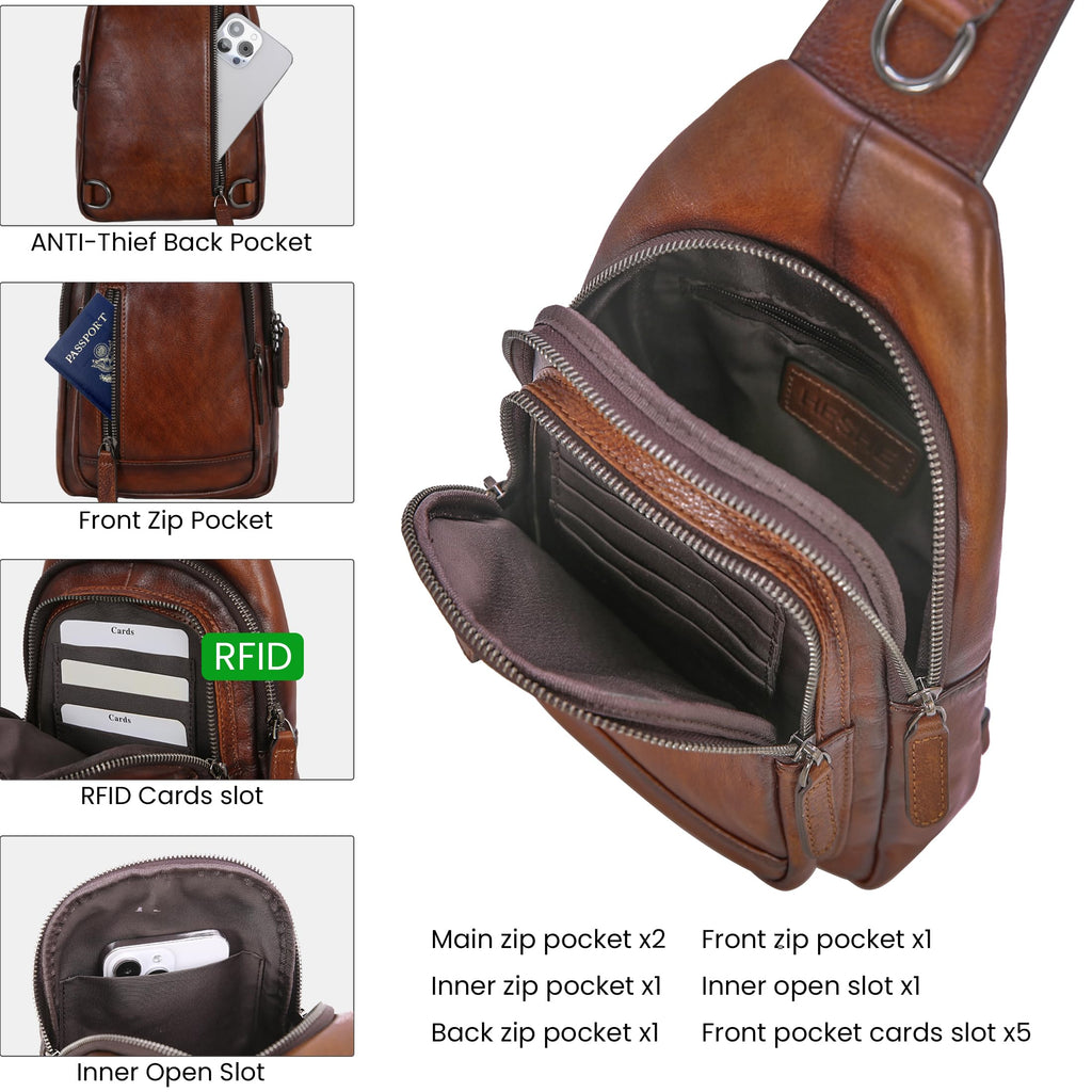 HESHE Leather Sling Bag for Women Crossbody Bags Fanny Packs Chest Bags(CE)