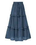 BTFBM Women's Long Summer Skirt 2026 Elegant High Waist Cocktail Party Wedding Guest Dress Flared A-Line Midi Skirts(Grey Blue,Small)