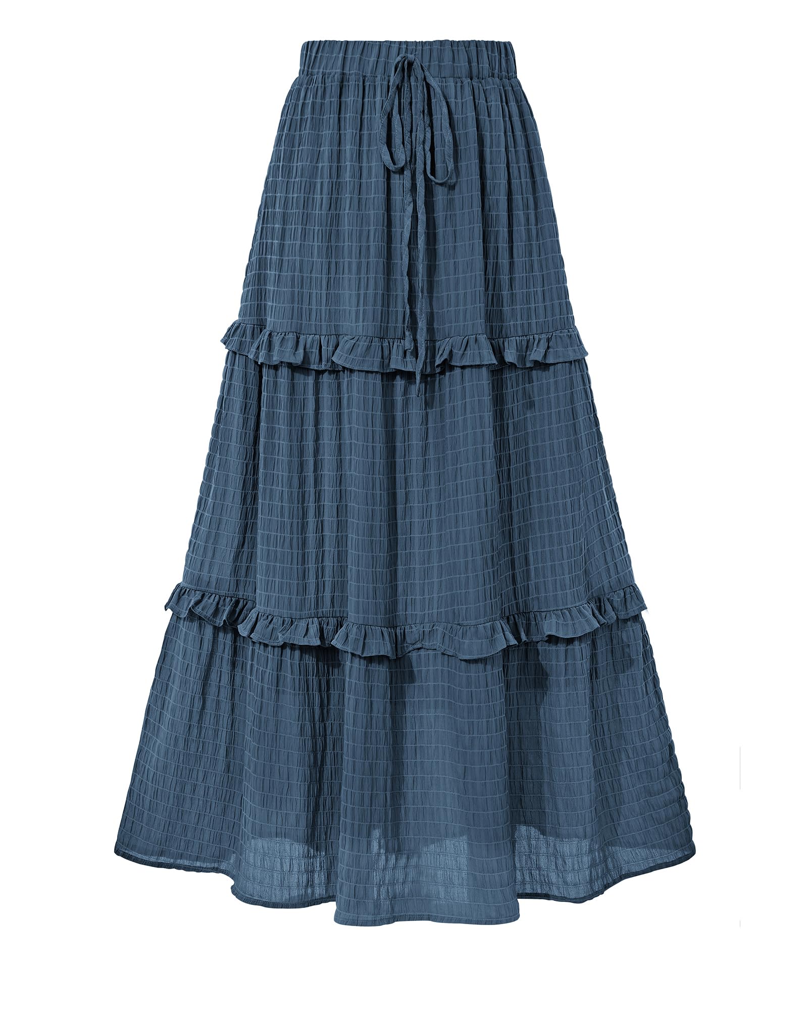 BTFBM Women's Long Summer Skirt 2026 Elegant High Waist Cocktail Party Wedding Guest Dress Flared A-Line Midi Skirts(Grey Blue,Small)