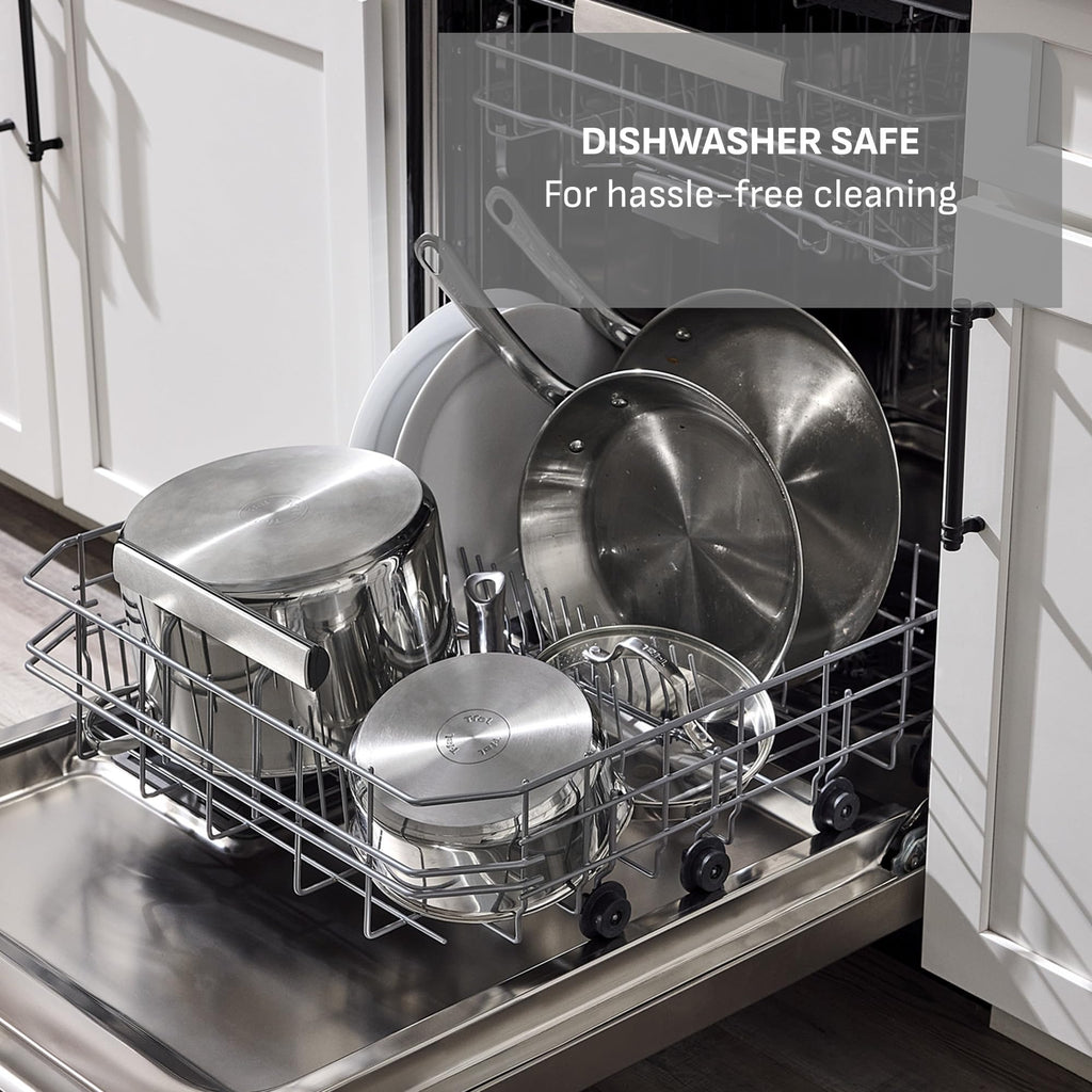 T-fal Stainless Steel Cookware Set 11 Piece, Induction, Oven Broiler Safe 500F, Kitchen Cooking Set w/Fry Pans, Saucepans, Saute Pan, Dutch Oven, Steamer, Pots and Pans, Dishwasher Safe, Silver