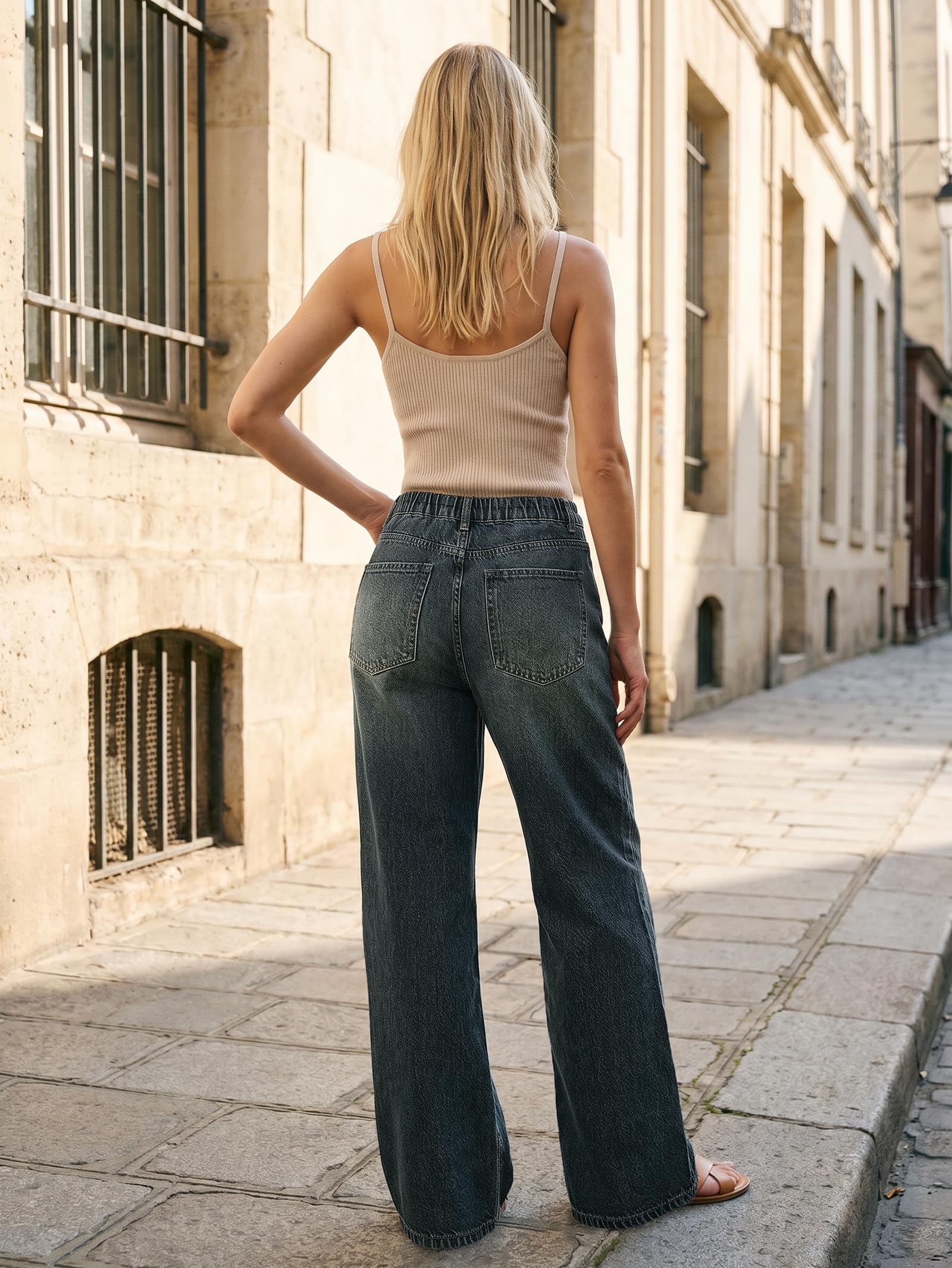 EMMIOL Jeans for Women Wide Leg Baggy Jeans Y2K Casual Loose Boyfriends Trousers Vintage Streetwear Black,S