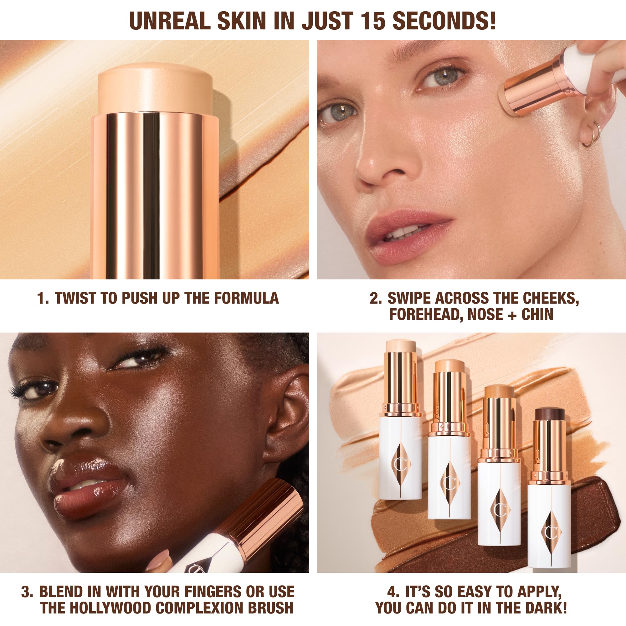 Charlotte Tilbury Unreal Skin Tint & Sheer Glow Hydrating Foundation Stick - Cream Foundation Makeup with Sheer-to-Light Coverage & a Buildable Formula - Blurring, Smoothing & Nourishing - 1 Fair