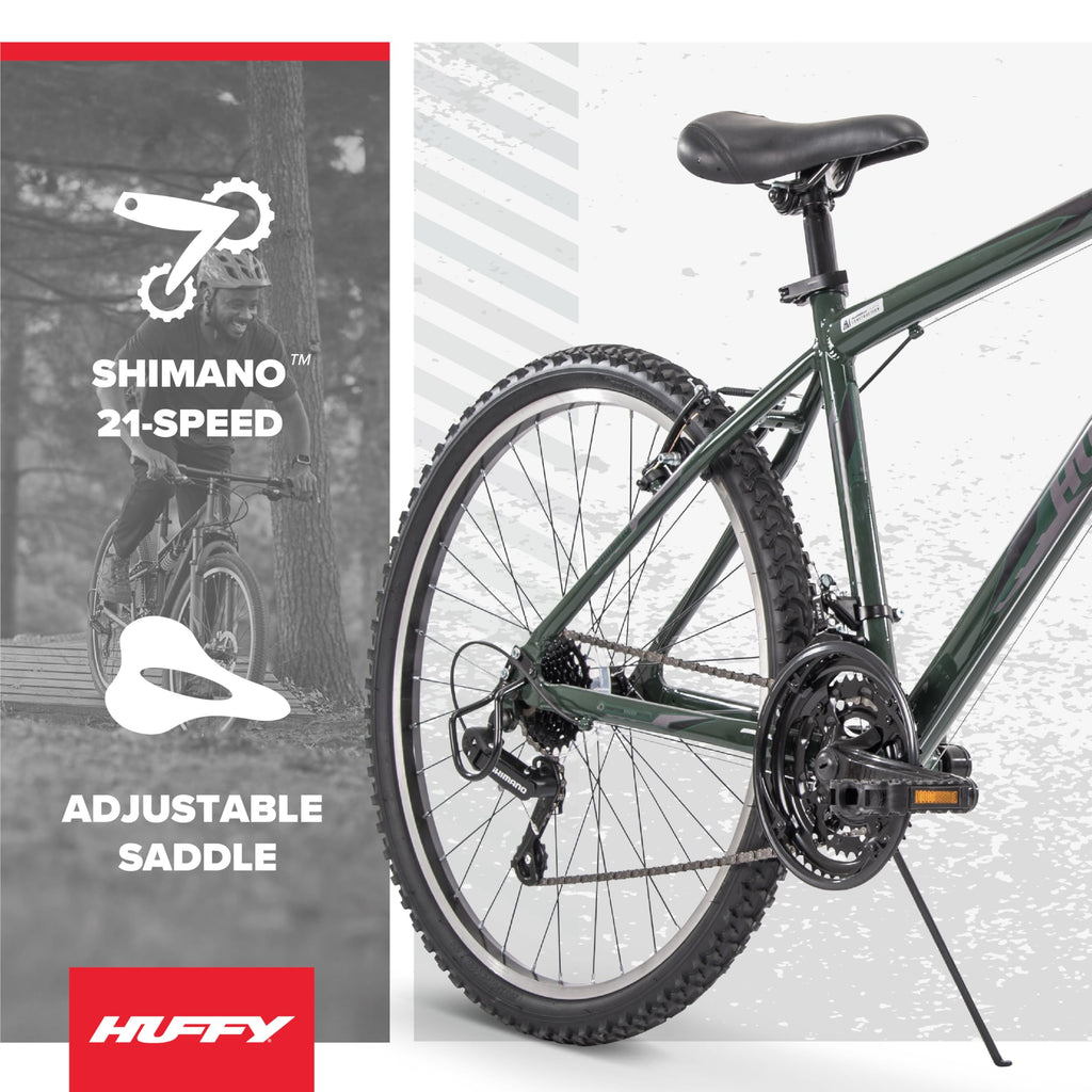 Huffy Hardtail Mountain Trail Bike 24 inch, 26 inch, 27.5 inch, 26 Inch Wheels/17 Inch Frame, Military Green Gloss
