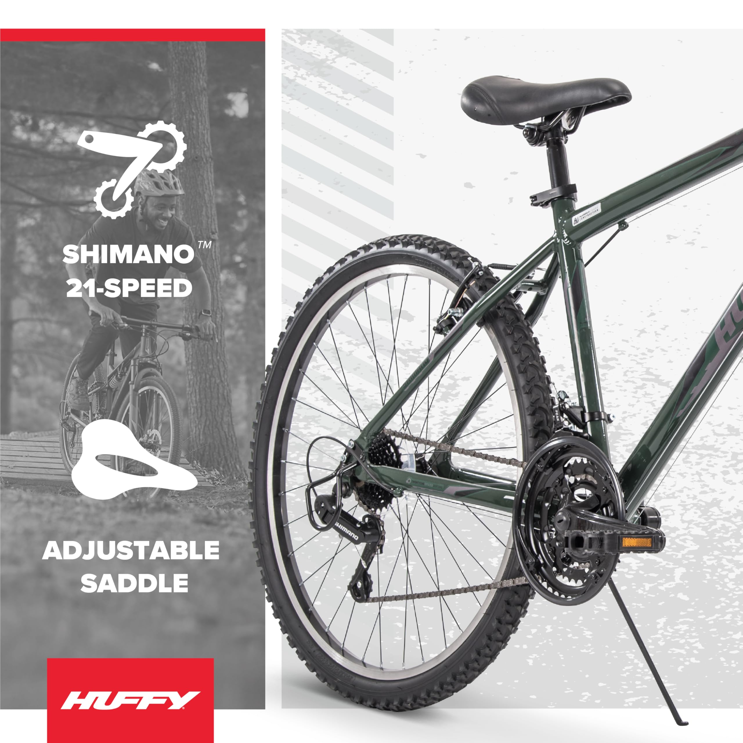 Huffy Hardtail Mountain Trail Bike 24 inch, 26 inch, 27.5 inch, 26 Inch Wheels/17 Inch Frame, Military Green Gloss