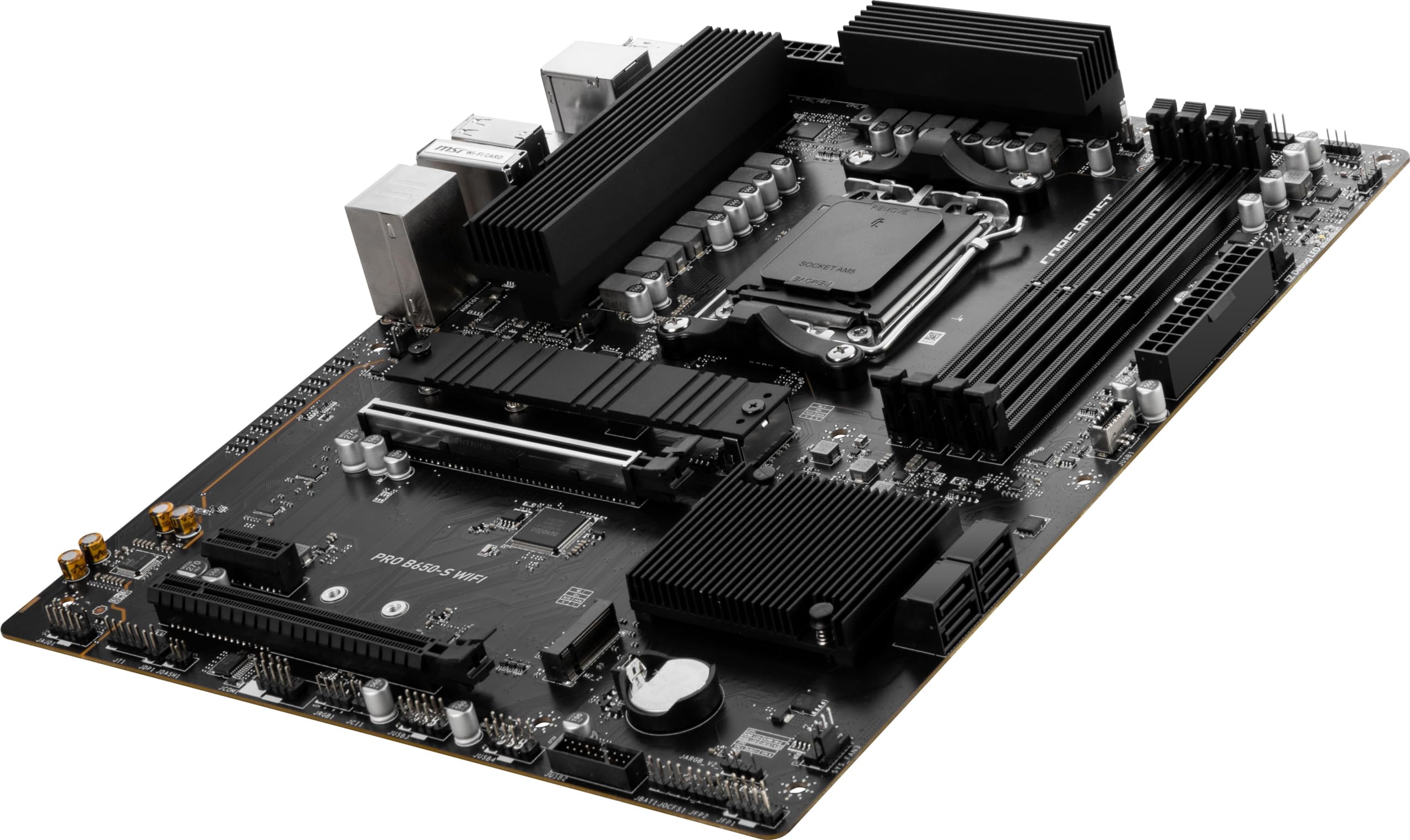 MSI PRO B650-S WiFi ProSeries Motherboard (AMD Ryzen 9000/8000/7000 Series Processors, AM5, DDR5, PCIe 4.0, M.2 Slots, SATA 6Gb/s, USB 3.2 Gen 2, HDMI/DP, Wi-Fi 6E, Bluetooth 5.3, 2.5Gbps LAN, ATX)