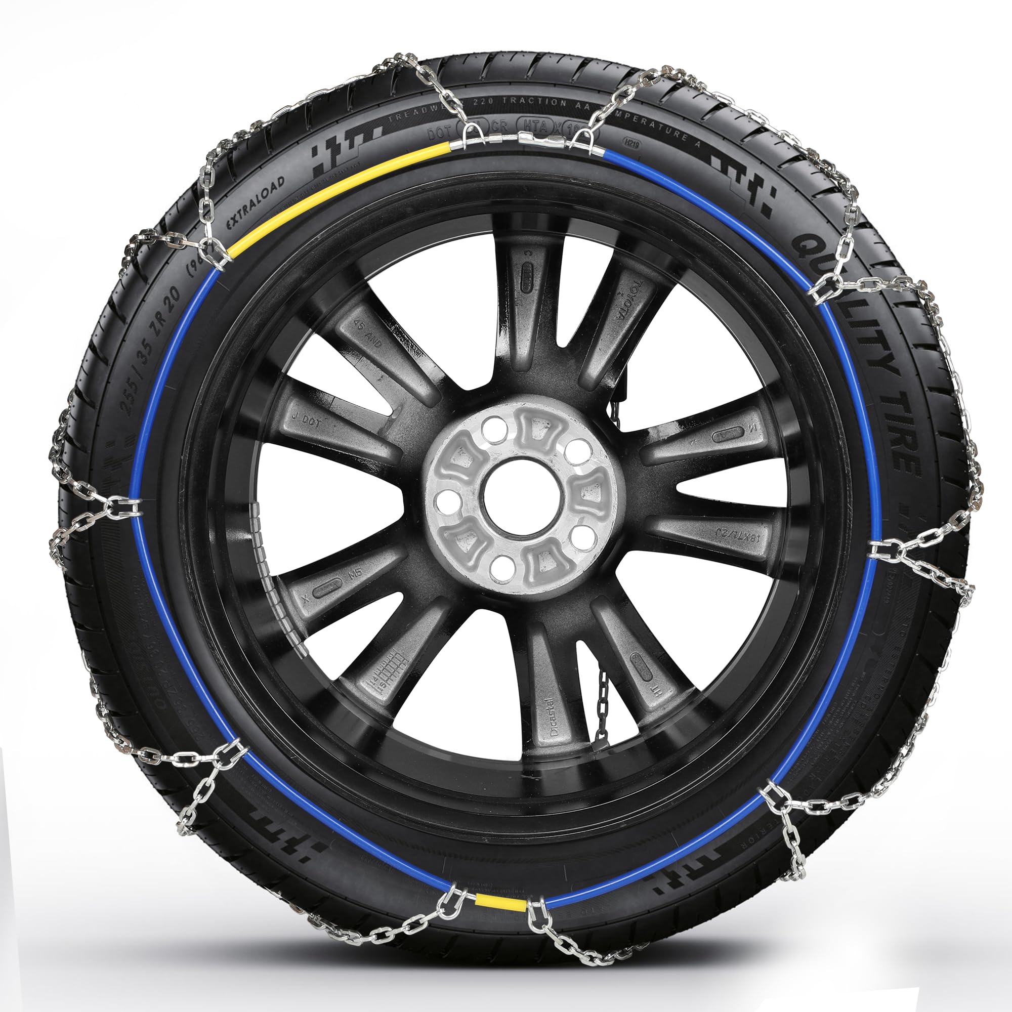 COCO BIRD Snow Chains, Wear-Resistant High Carbon Steel Anti Slip Tire Chain for Passenger Cars, Pickups, and SUVs, Set of 2 (KN130)