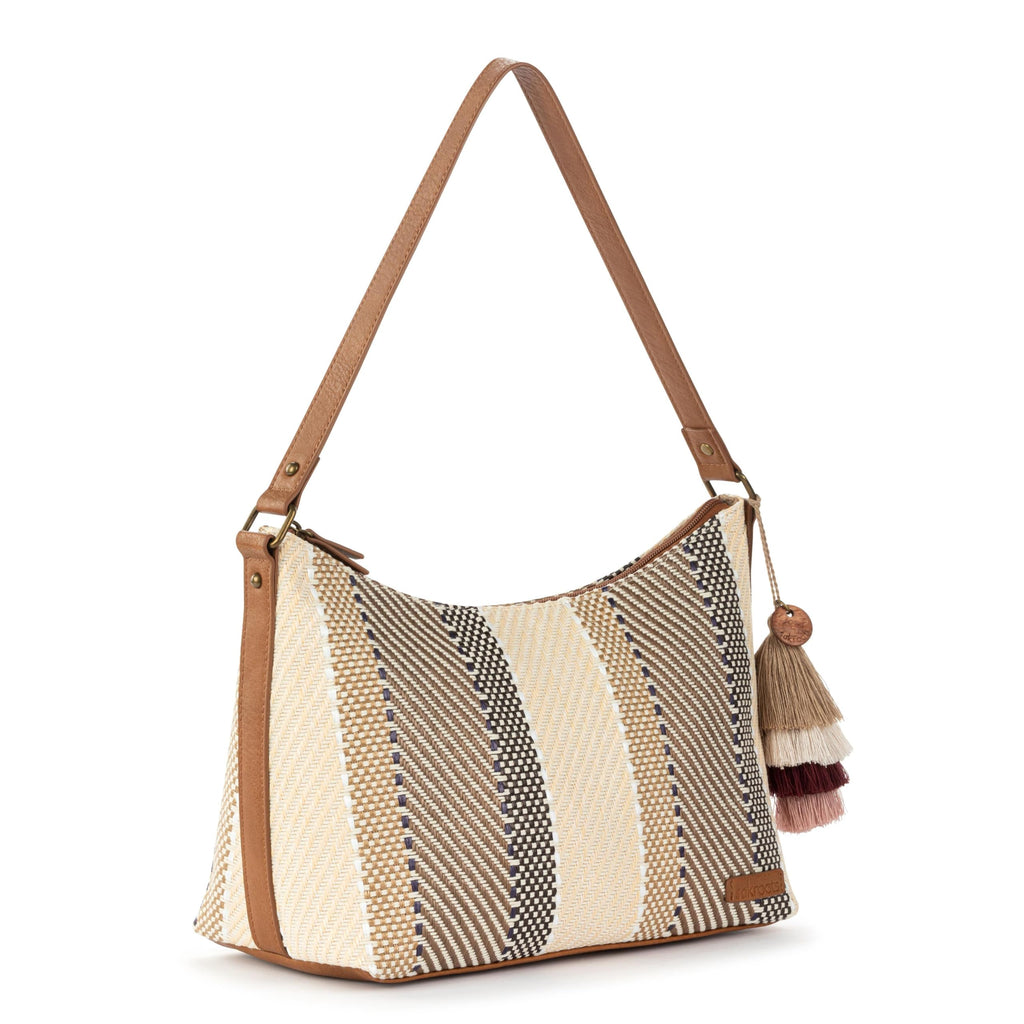 Sakroots Banyan Hobo – Shoulder bag with Zipper Closure, Back Zipper Pocket, detachable key dangle. Lightweight Travel, Work, or Everyday Hobo for Women - Tobacco Batik Woven