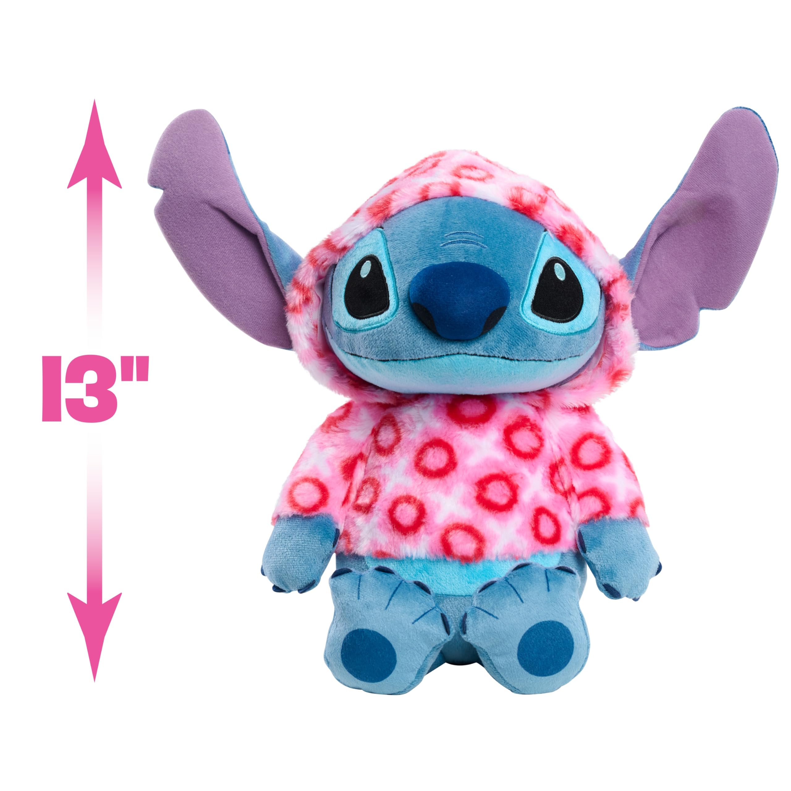 Disney Stitch Large 13-inch Valentines Heart Hoodie Plush Stuffed Animal, Soft & Huggable, Toy for Fans, Girls, Boys, Ages 2 and Up by Just Play