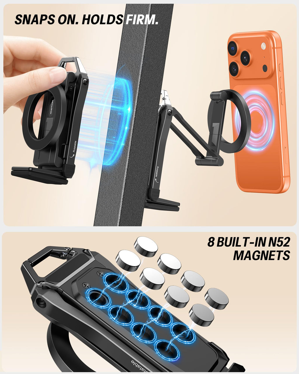 OMOTON TP02 Magnetic Phone Tripod for MagSafe, 360° Pivot, Clamp & Stand