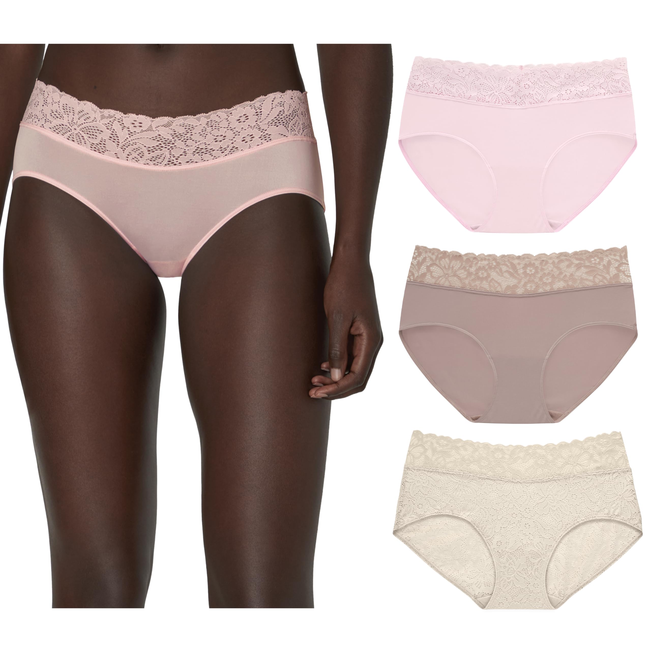 Maidenform Women's Hipster Underwear, Stretch Lace Panties for Women, 3-Pack