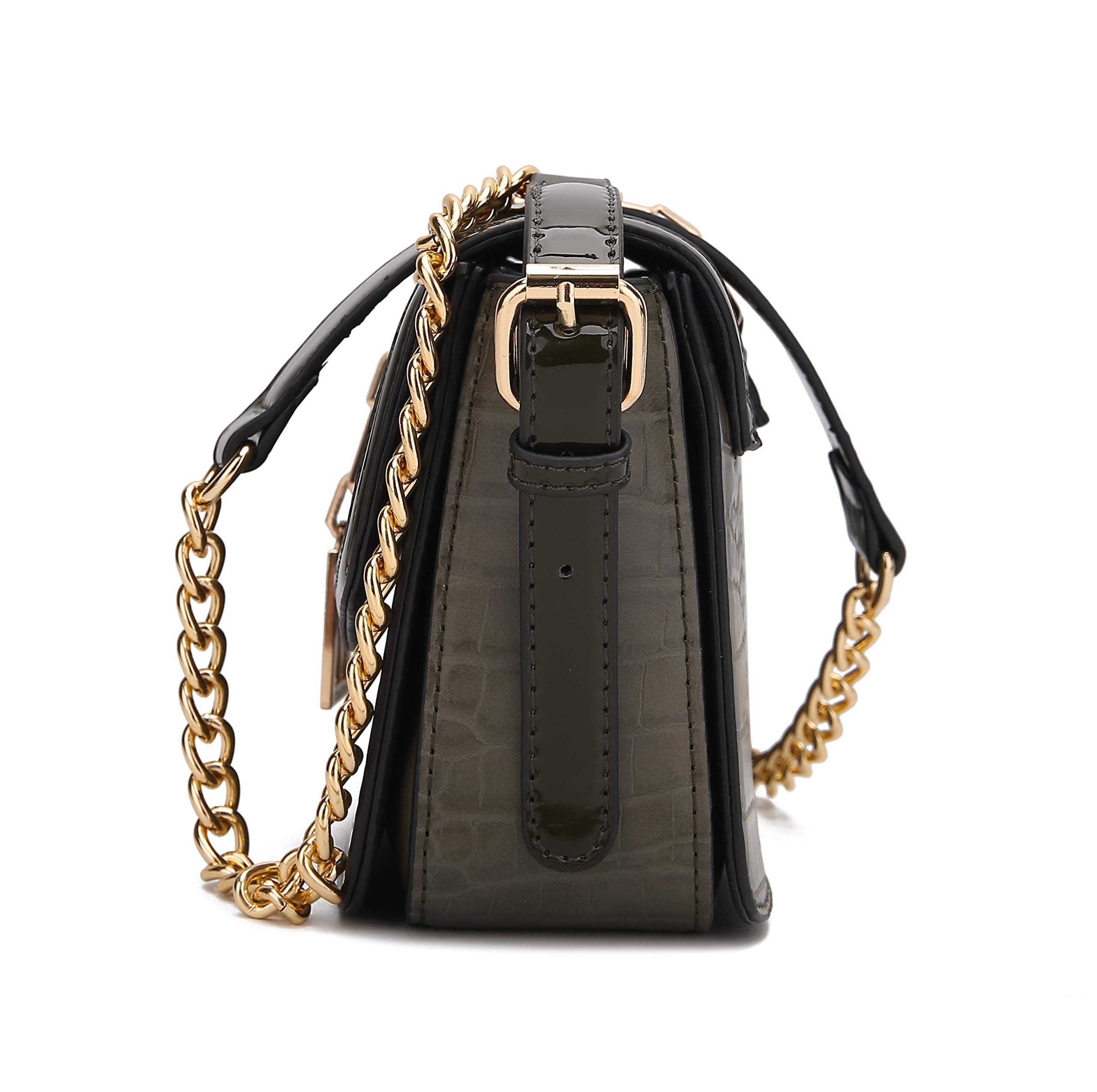 MKF Crossbody Bag for Women – PU Leather Lady Pocketbook Handbag – Side Messenger Purse, Shoulder Chain Strap Black