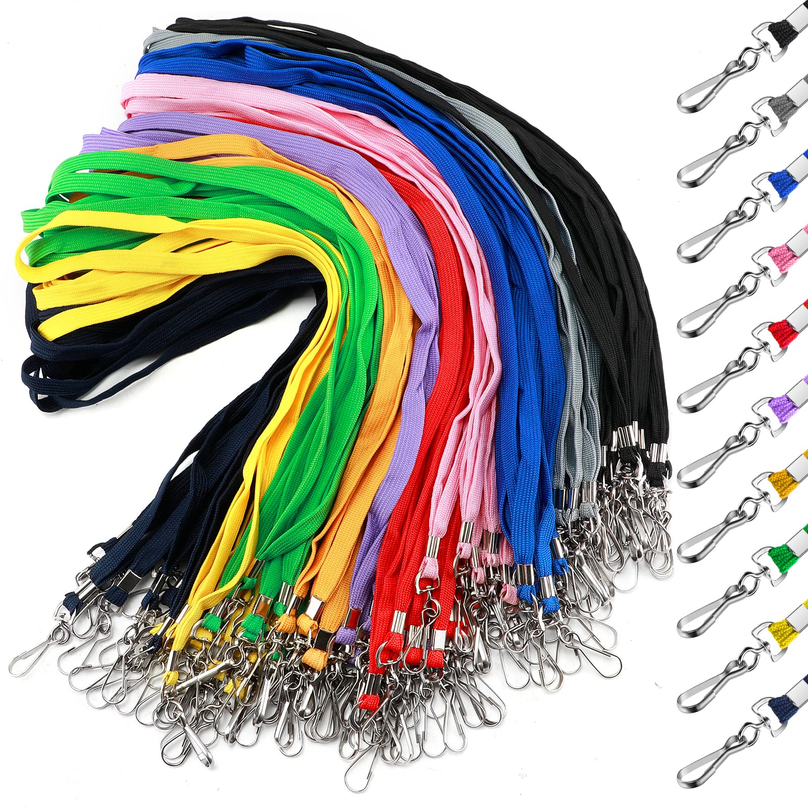 100 Pcs Color Lanyards Flat Lanyards for ID Badges Assorted Colors Badge Lanyards with Swivel J Hook Clip for Office Worker, Student, Teacher