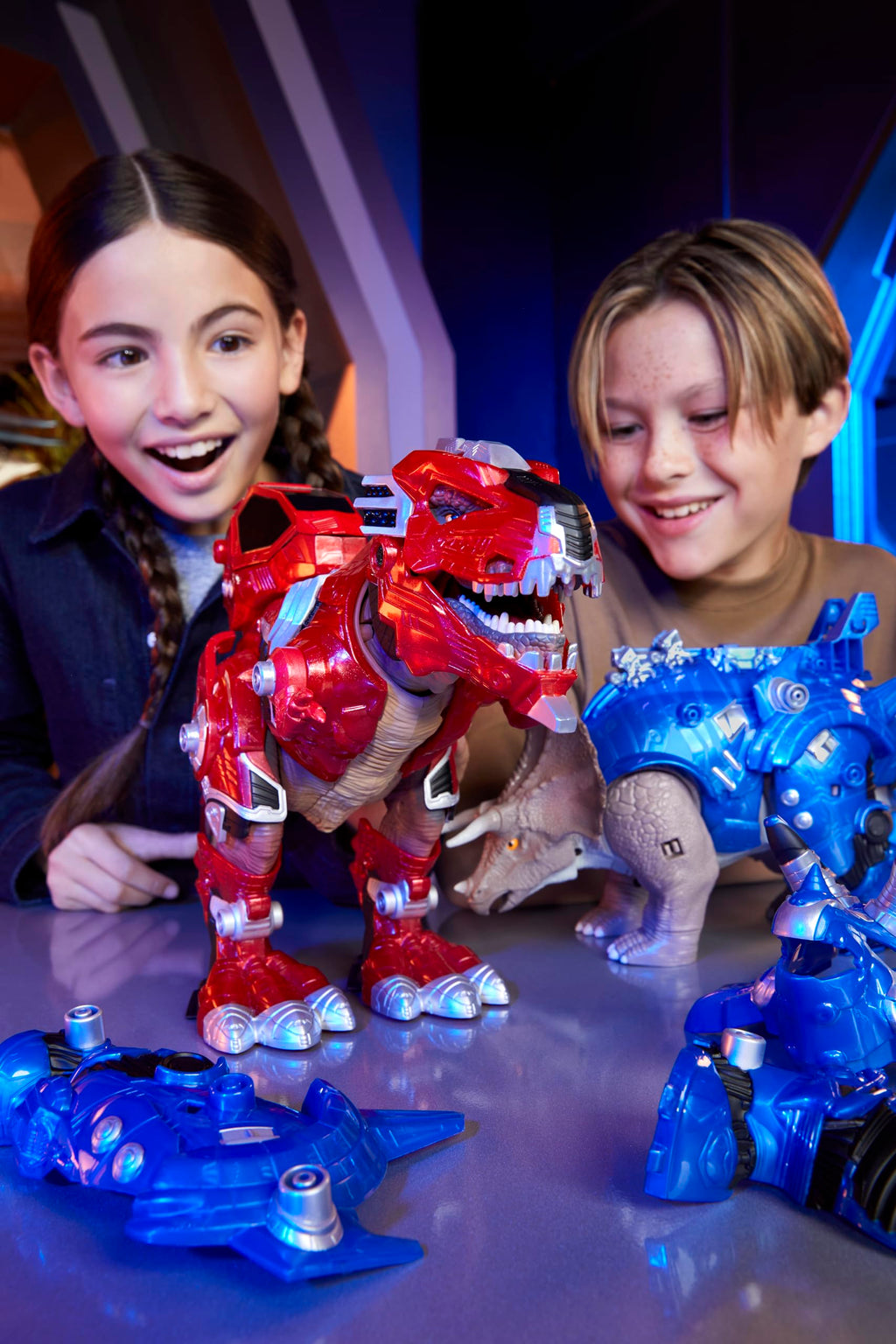 Armorsaurs Armor-Up T-Rex Dinosaur Ajax Toy Figure with 7 Removable Armor Pieces, Tail-Triggered Chomp, Pilot Pod Compatible, 8.7" Hx17.9 L, Kids, Boys, Girls, Ages 6+