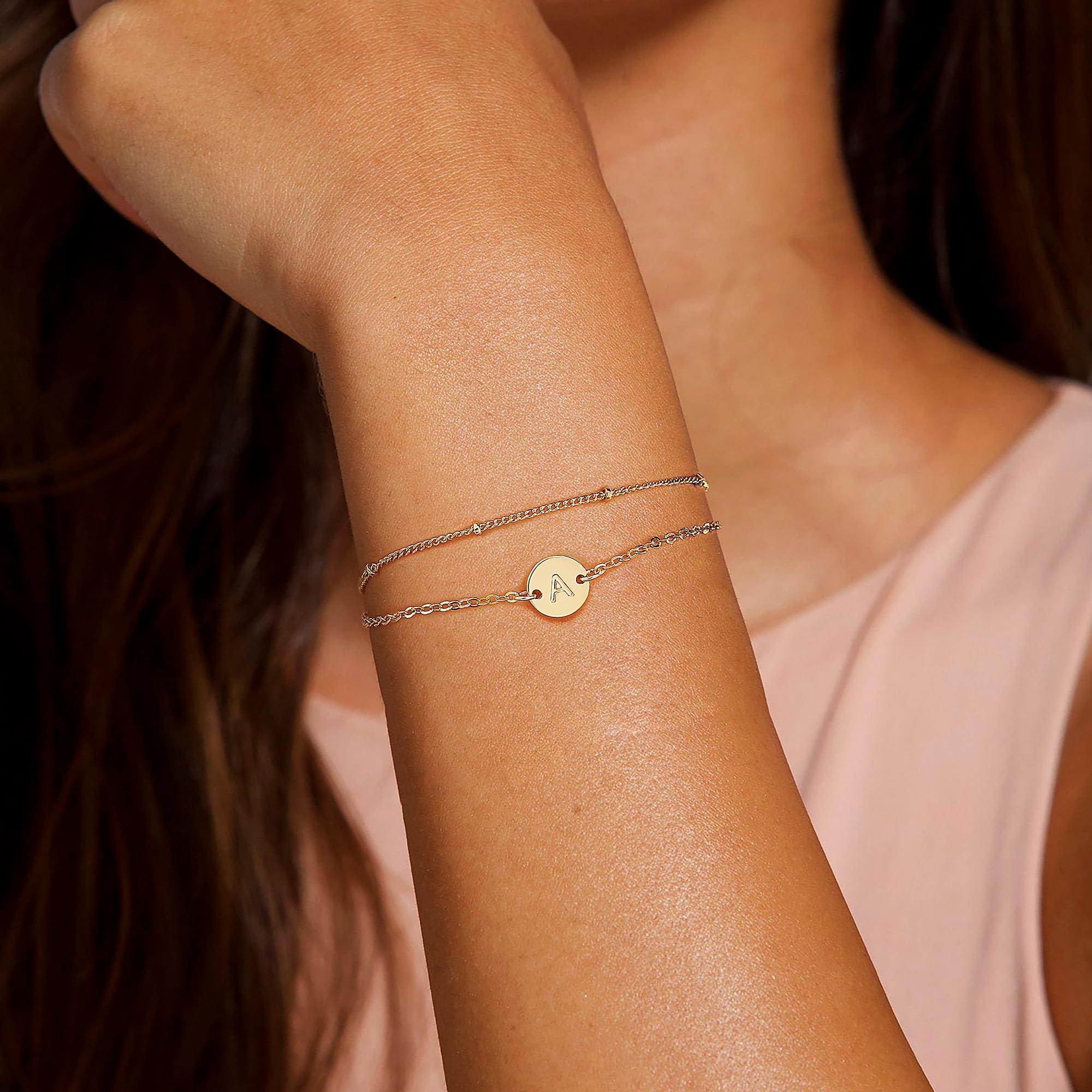 MONOZO Gold Initial Bracelets for Women Birthday Gifts, 18K Gold Plated Layered Letter Initial Bracelet Jewelry Dainty Disc Letter K Initial Charm Bracelets for Women Birthday Jewelry Gifts