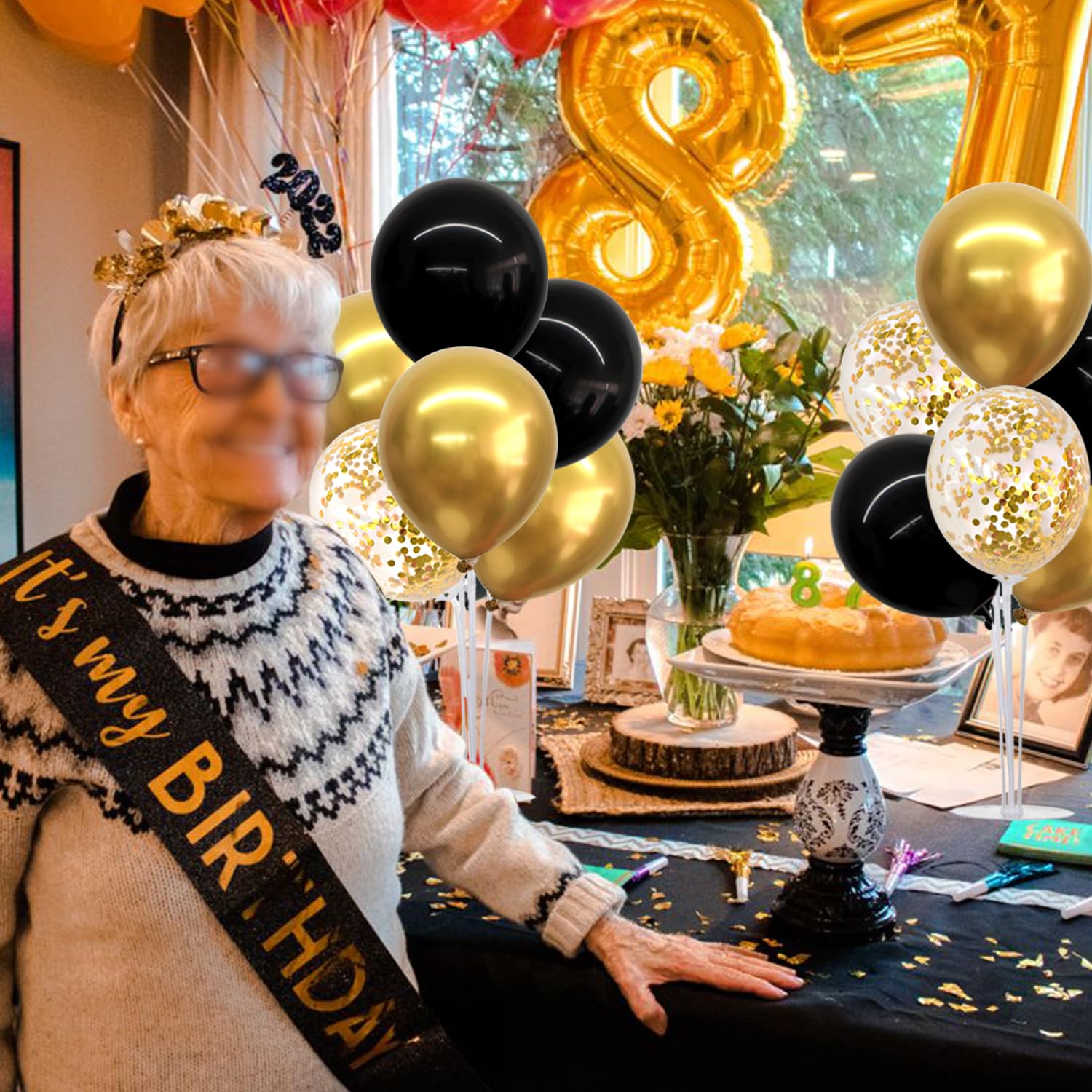 TONIFUL 4 Set Black Gold Balloon Centerpieces for Table,Balloon Stand Kit for Black Gold Party Decor 40th 50th 60th 70th Birthday Decorations Anniversary Graduation Decorations 2026 New Year Eve