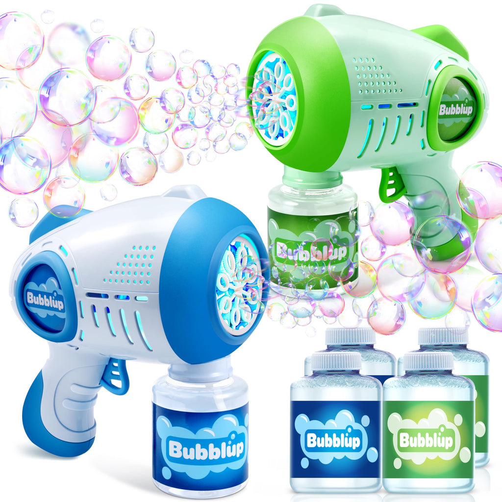 JOYIN 2 Kids Bubble Guns with 4 Bottles Solution, Automatic Bubble Machine Gun with 8 Holes for Kids, Adults, Summer Toys, Easter Basket Stuffers, Birthday Gift, Party Favors