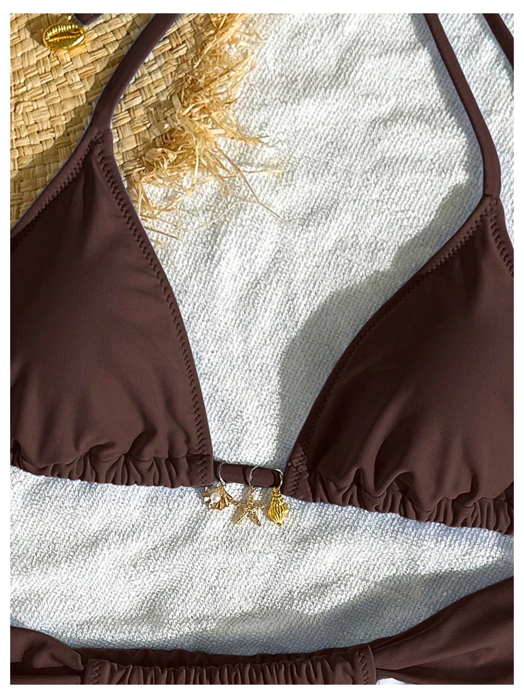 SOLY HUX Women's Halter String Bikini Sets High Cut Cheeky Thong Sexy Two Piece Swimsuits Bathing Suit Coffee Brown Small