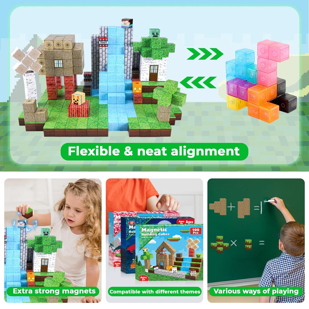 Annexfun Magnetic Blocks-100PCS Magnetic Building Blocks, Magnetic Tiles Kids Build Cubes 2025 Upgraded STEM Game Toys, Christmas Birthday Gifts for Boys & Girls Ages 3+