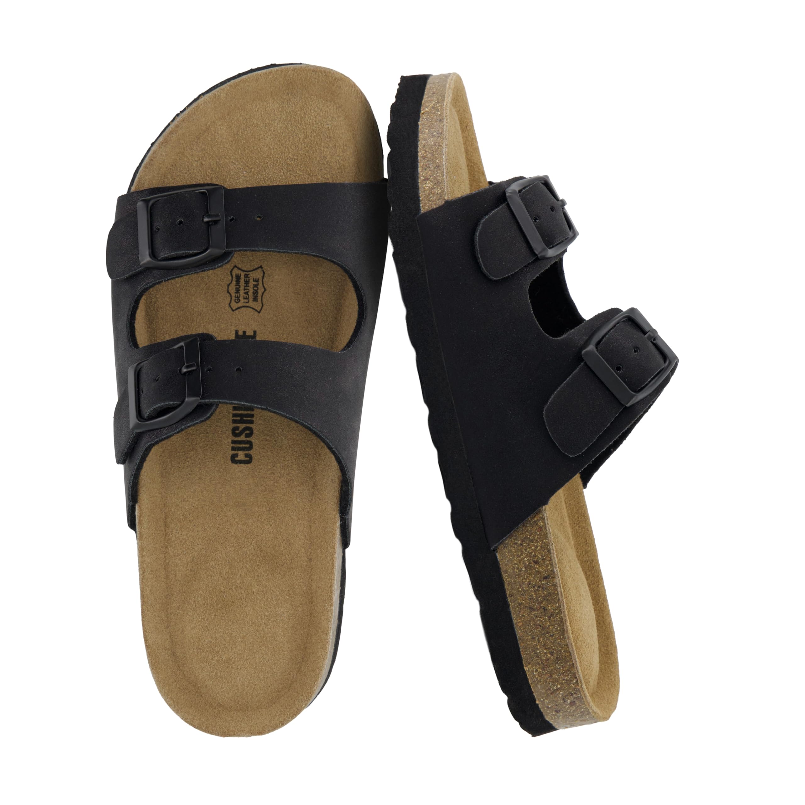 CUSHIONAIRE Lane Kids Sandals, Comfortable Cork Footbed Slide with Adjustable Straps and Supportive Design for Boys and Girls Sandals, BLACK 12
