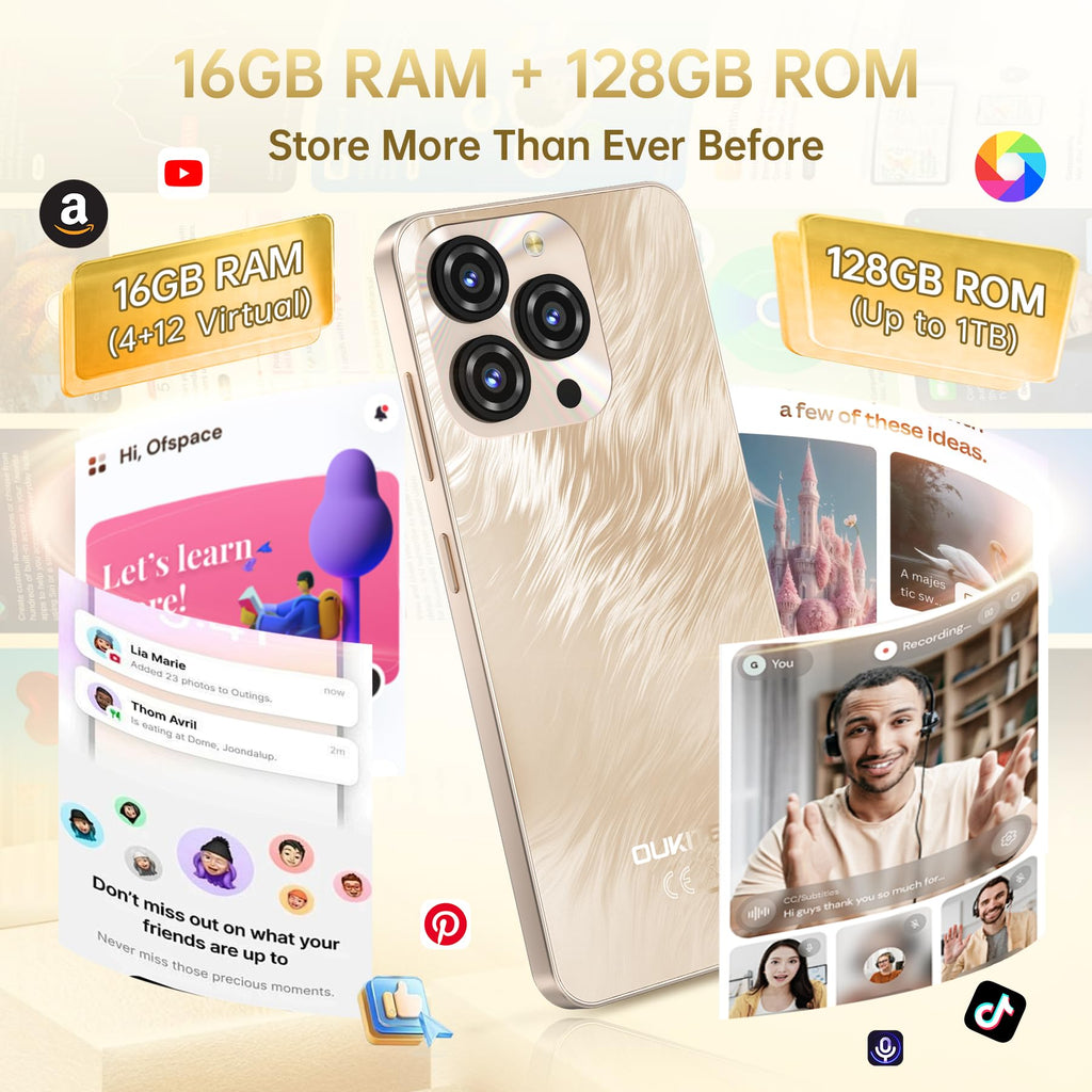 OUKITEL C3 Android 16 Cell Phone Unlocked-16GB RAM+128GB/TF 1TB ROM Smartphone, 5000mAh Battery, 6.52'' Waterdrop Screen, 13MP+5MP Camera, 4G Dual SIM Android Phone, Face ID/3.5mm Jack/GPS/BT5.0, Grey