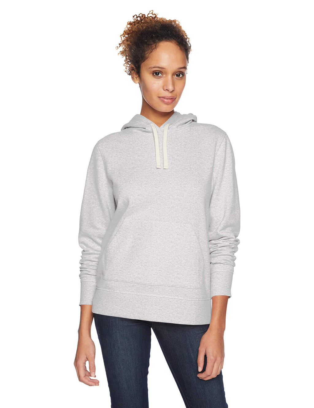 Amazon Essentials Women's Regular-Fit Brushed Back Fleece Pullover Hoodie (Available in Plus Size), Light Grey Heather, Large