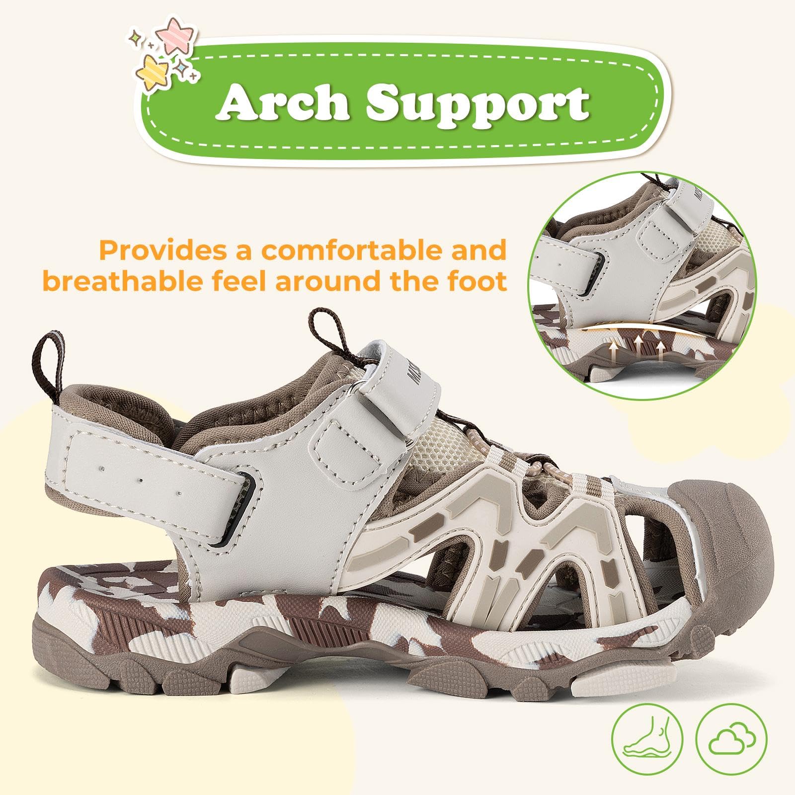 Mishansha Girls Boys Hiking Athletic Sandals Kids Closed Toe Adjustable Straps Water Sandals for Outdoor Summer Grey 2.5 Big Kid