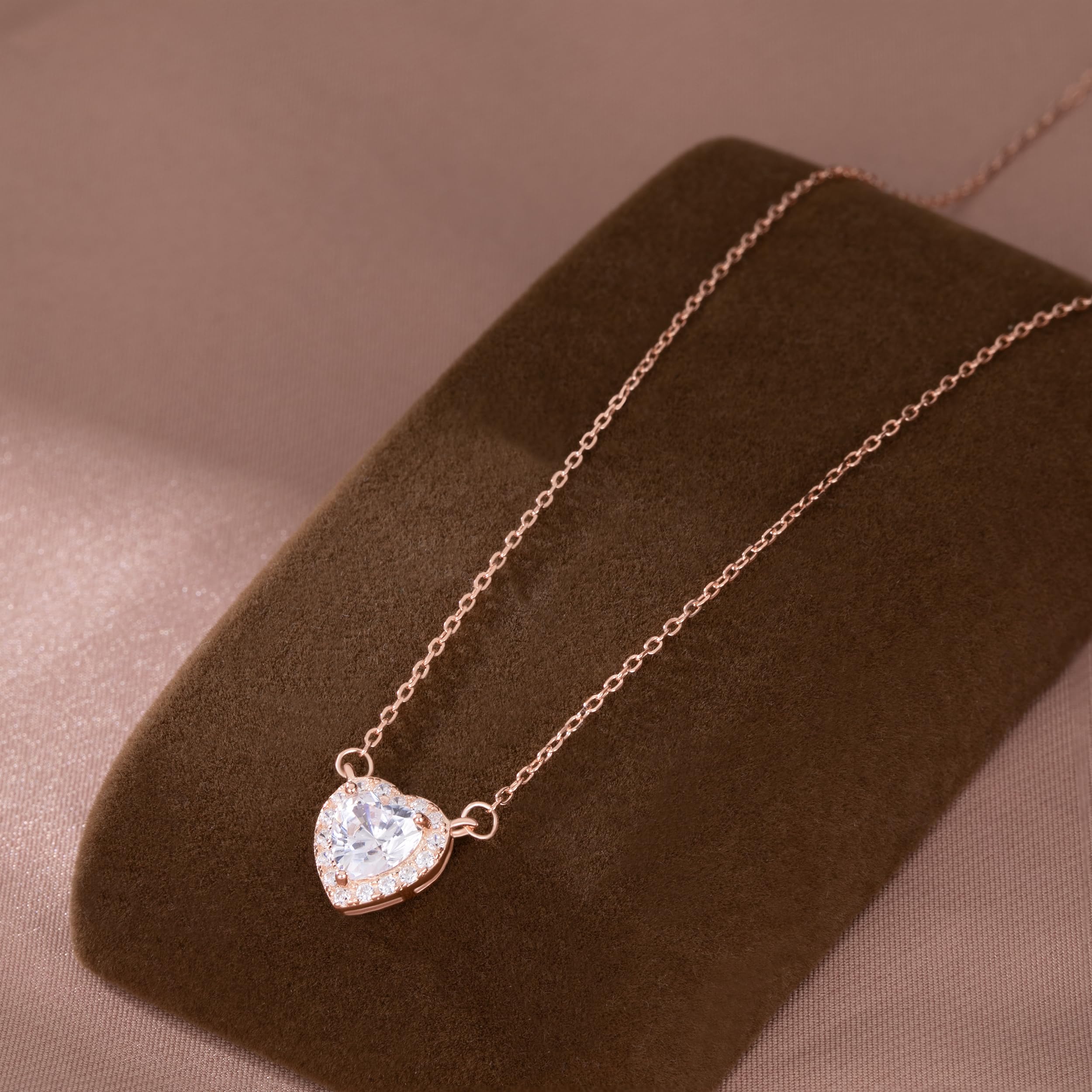 SLUYNZ 925 Sterling Silver CZ Love Choker Necklace for Women Teen Girls Sweet Heart Pendant Necklace for Her Birthday Anniversary (C-Rose Color)