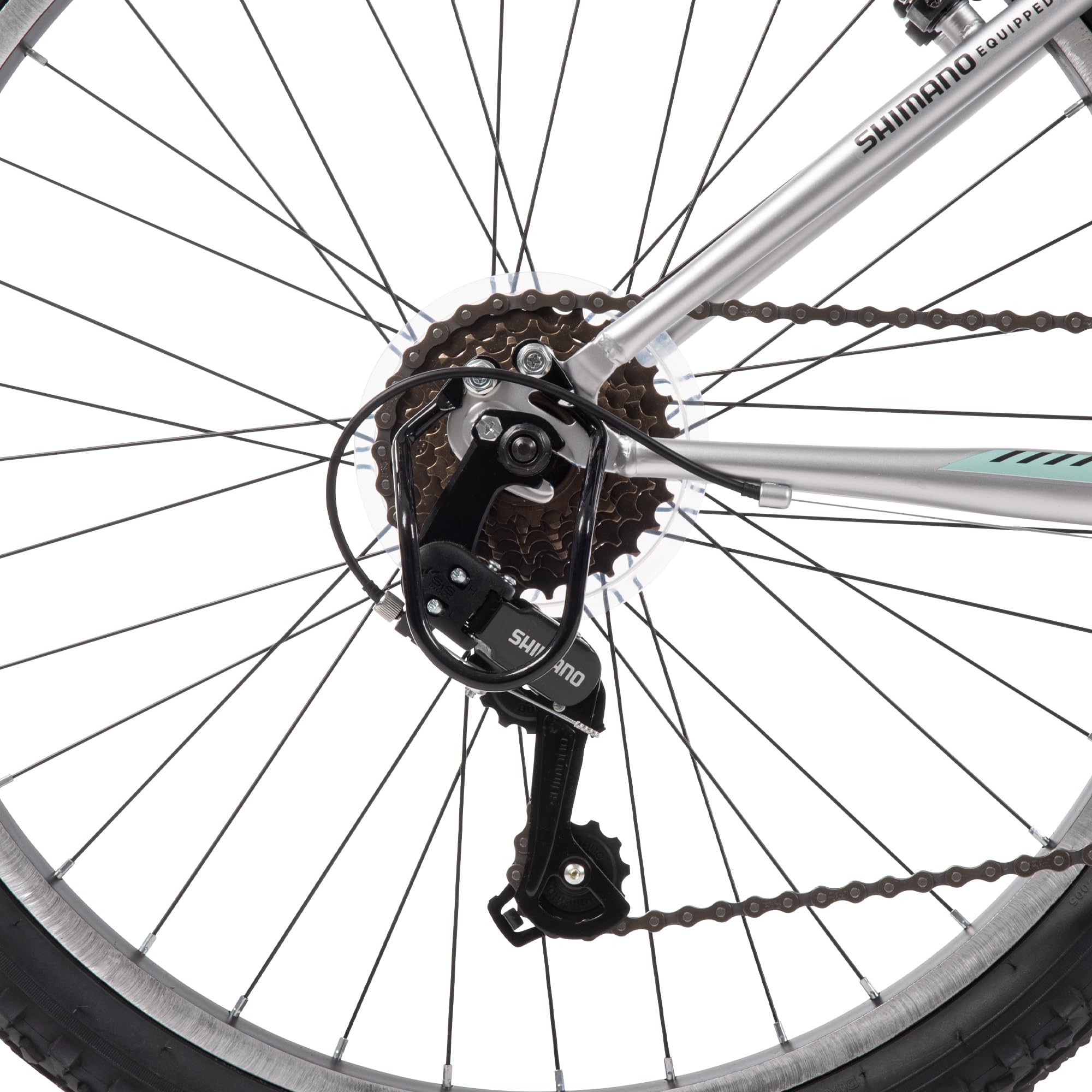 Huffy Stone Mountain Womens 24 Inch Mountain Bike, Metallic Nickel Frame, 21-Speed Shimano Twist Shifting, Front Suspension, Comfort Saddle | 20"/24"/26" Sizes, 6-21 Speeds, Dual Suspension Available