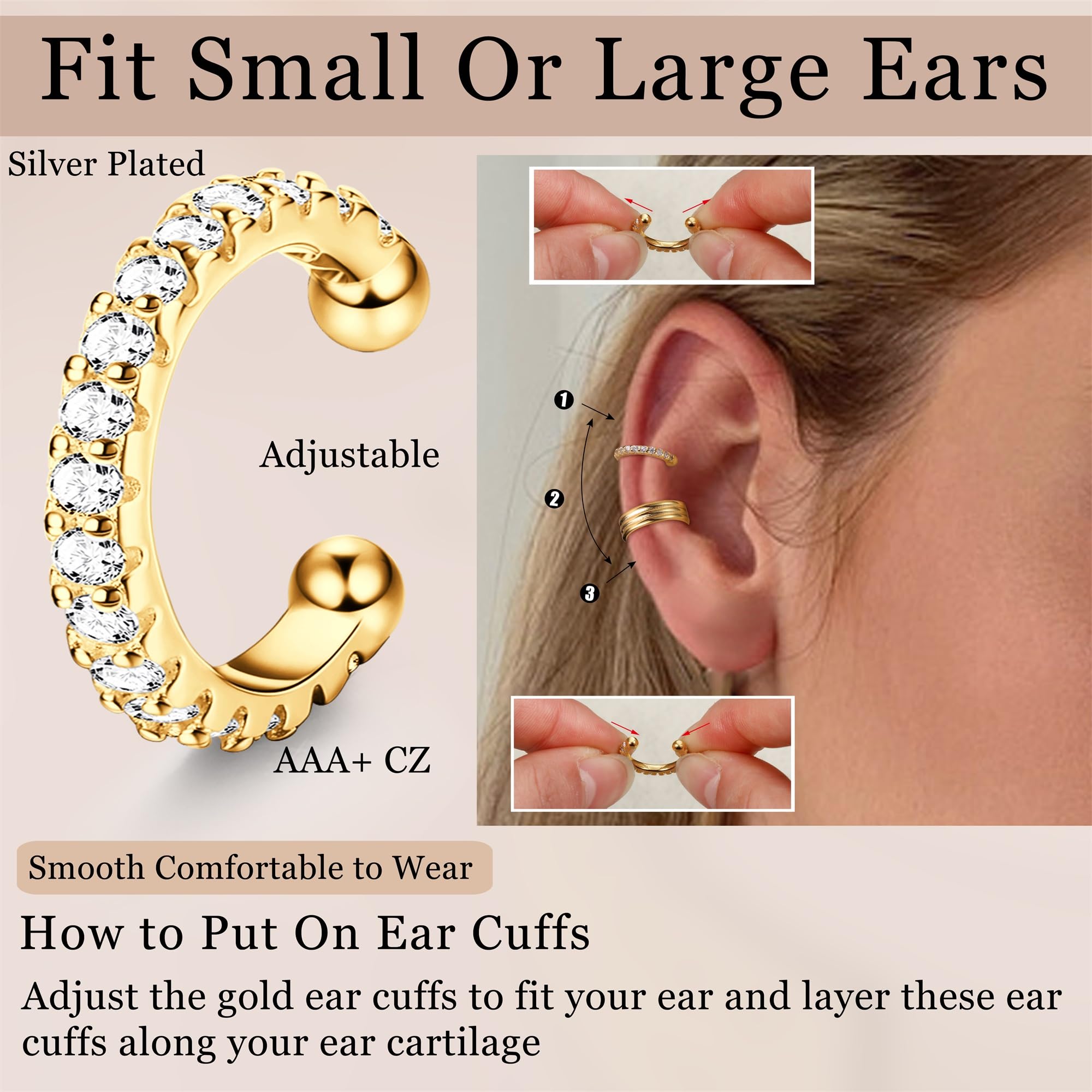 LOLIAS Ear Cuff Earrings for Women Non Piercing Ear Cuffs 14K Gold Plated Ear Cuff for Non Pierced Ears Clip on Cartilage Earring Fake Earrings