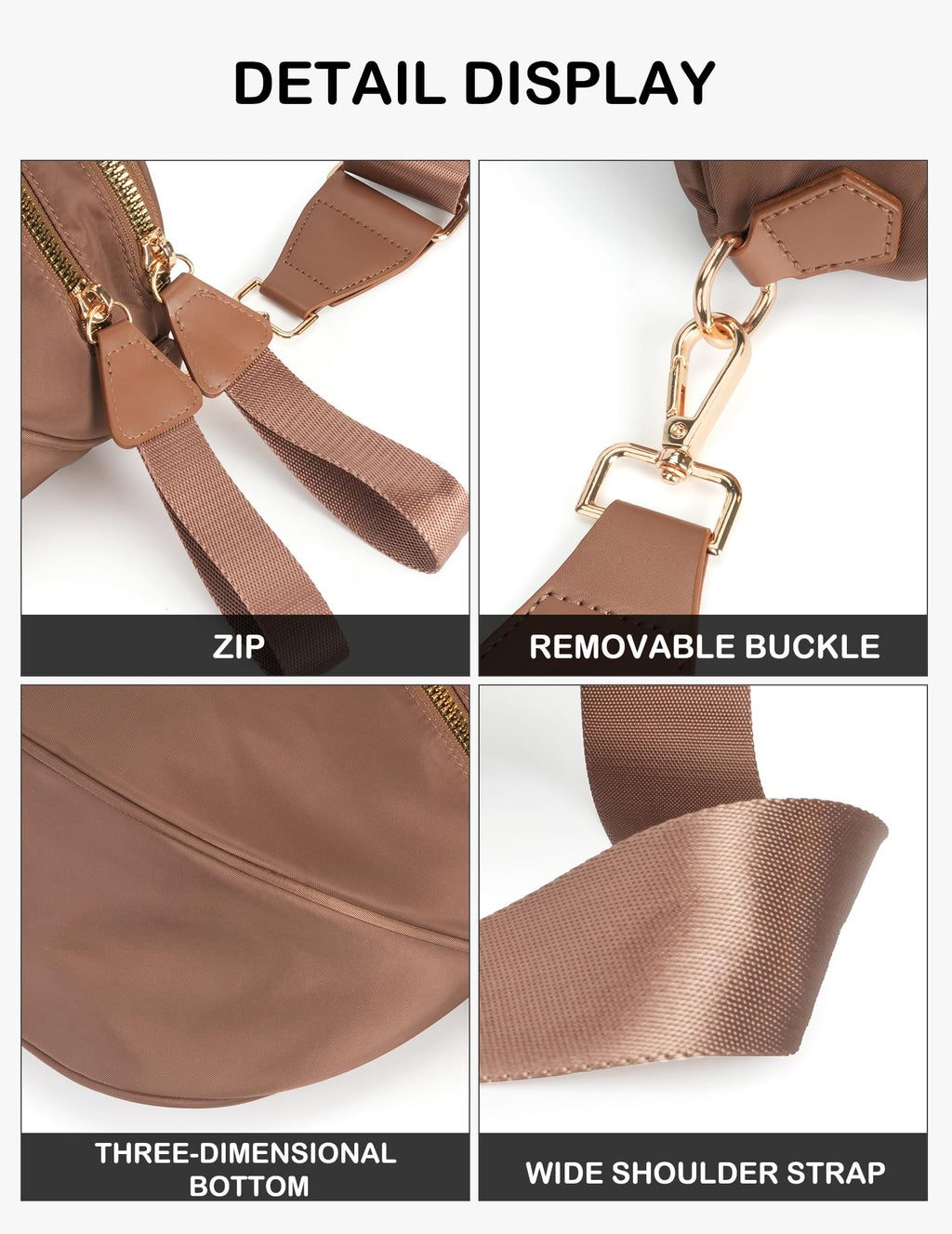 Spacious Nylon Crossbody Bag Bum Bag Handbags Wallets Purses Trendy Shoulder Bag for Women (brown)