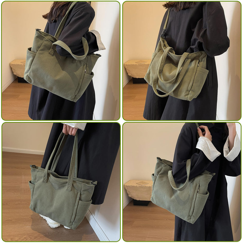 Makukke Corduroy Totes Bag Women - Shoulder Hobo Bag Handbags Crossbody Bag Shopping Purses (Ribbon)