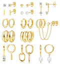 BESTEEL 13 Pairs Small Stud Hoop Earrings Set for Women Hypoallergenic 14K Gold Plated Dainty Huggie Hoops Lightweight Earrings for Gift